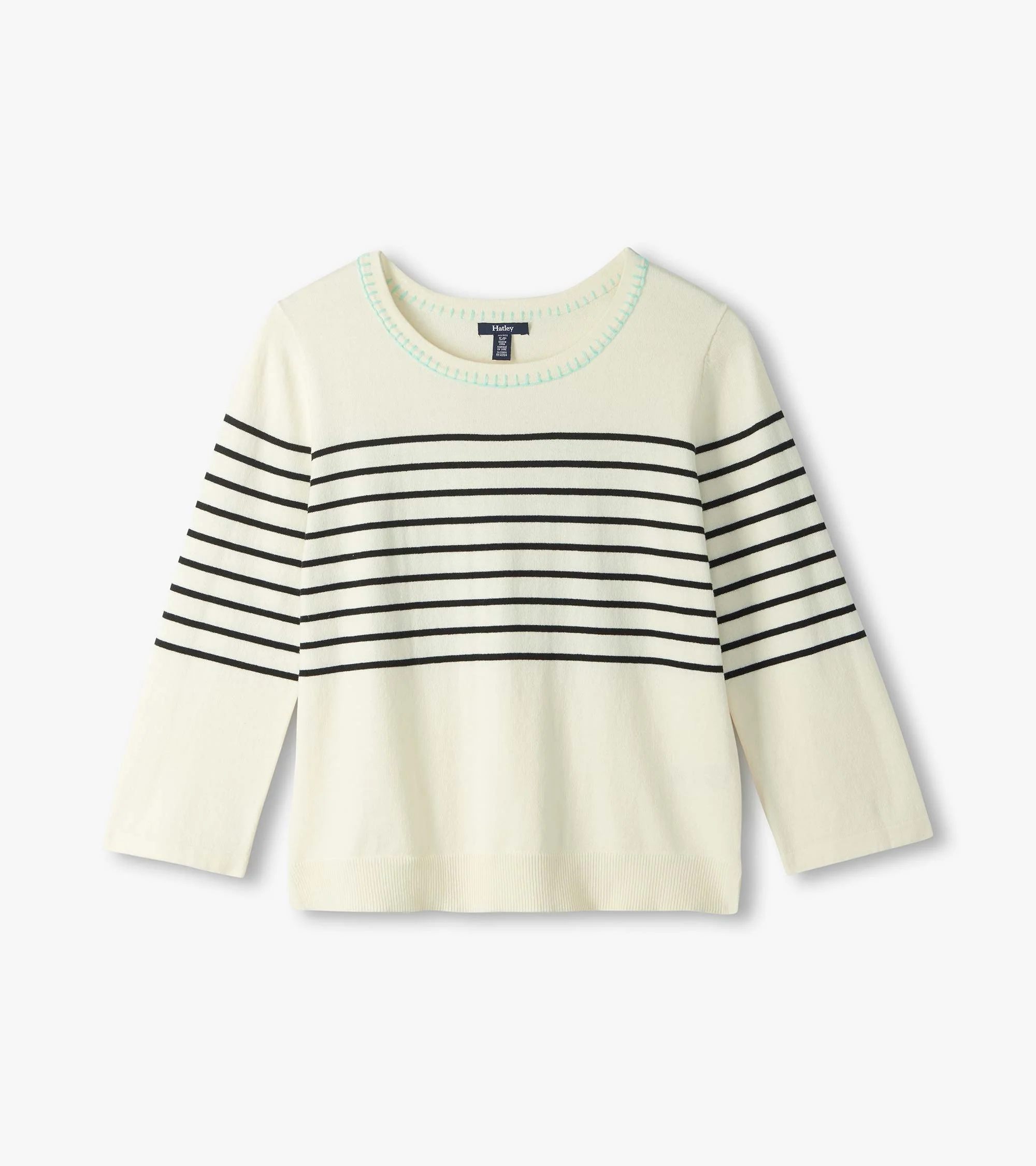 3/4 Sleeve Knit Top - Black Stripes - Image 2