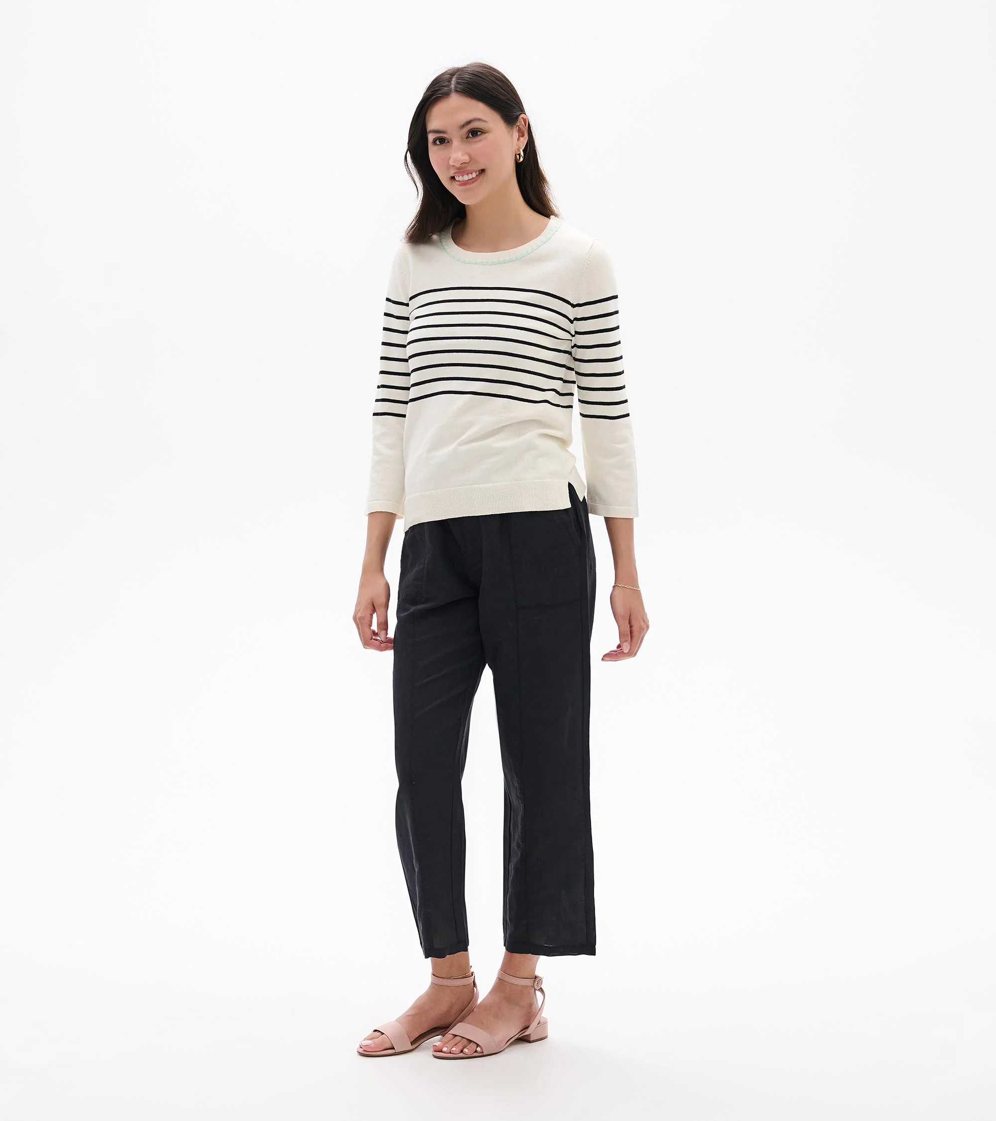 3/4 Sleeve Knit Top - Black Stripes - Image 3