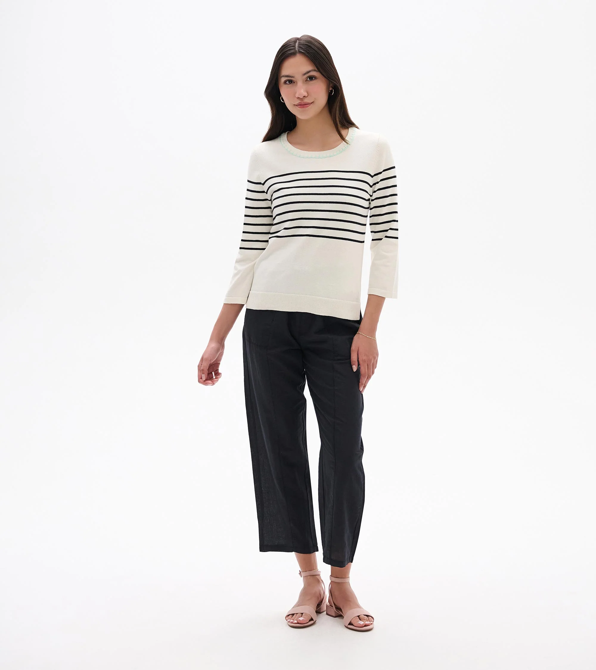 3/4 Sleeve Knit Top - Black Stripes - Image 4