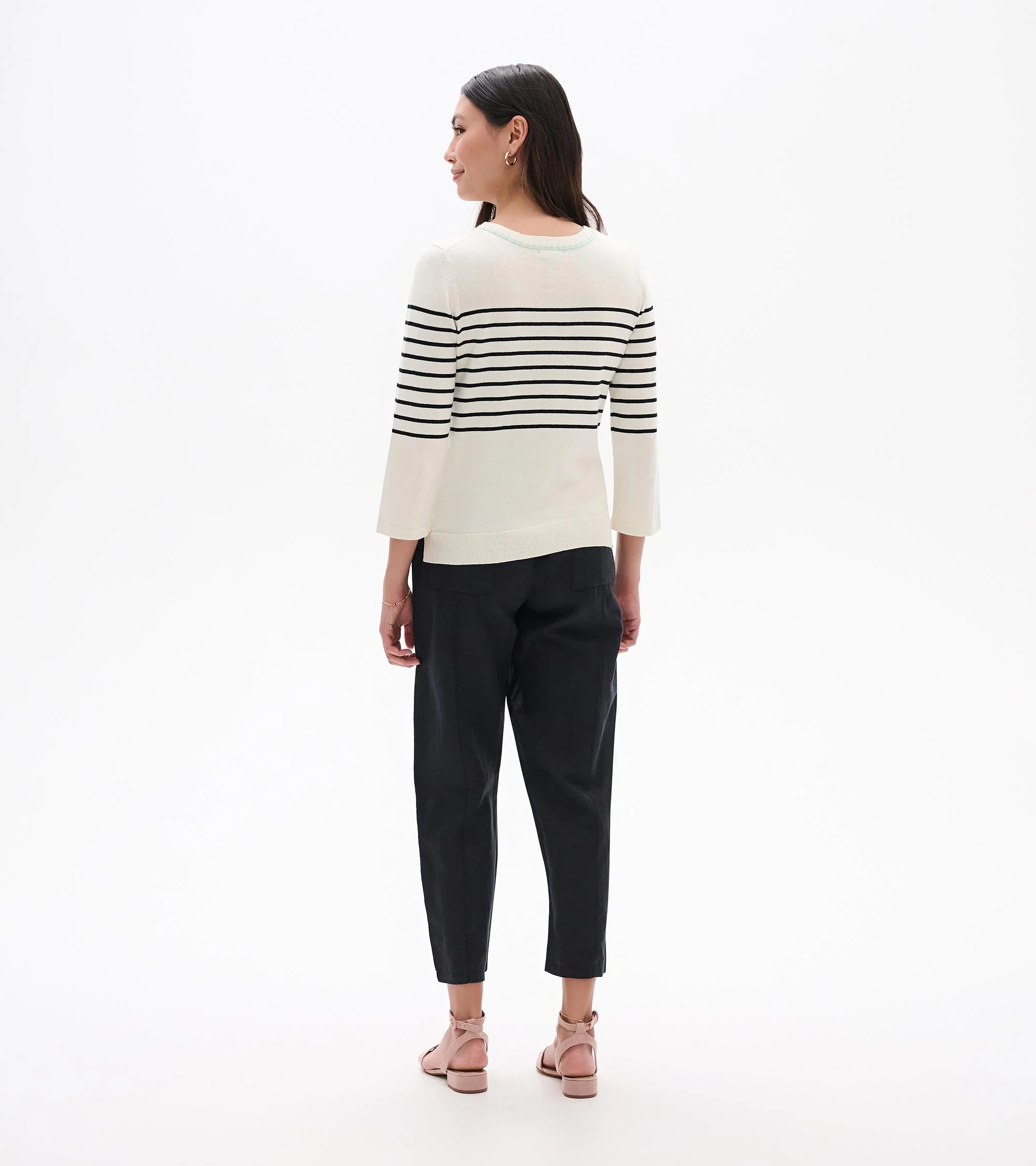 3/4 Sleeve Knit Top - Black Stripes - Image 5