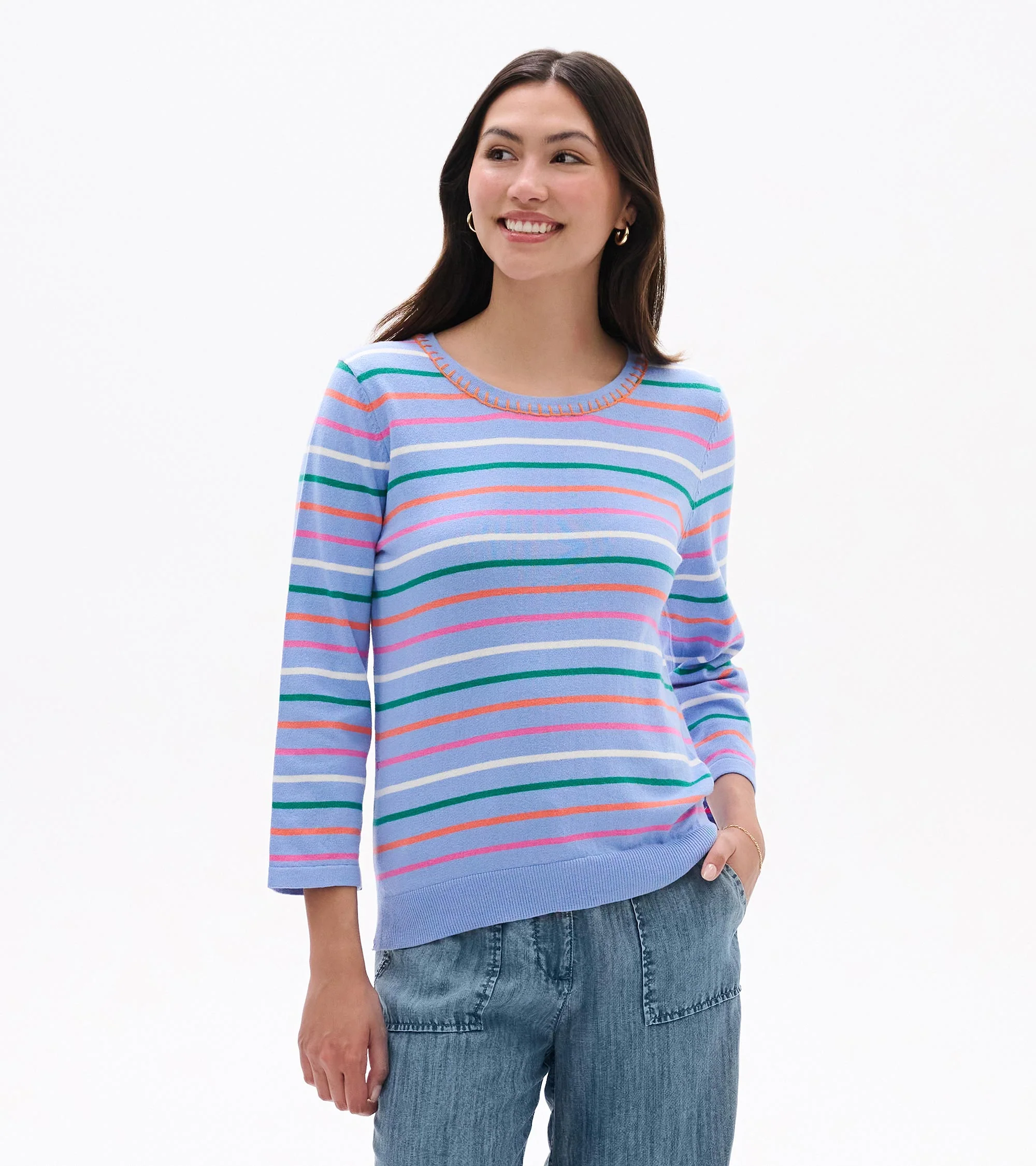 3/4 Sleeve Knit Top - Summer Stripes