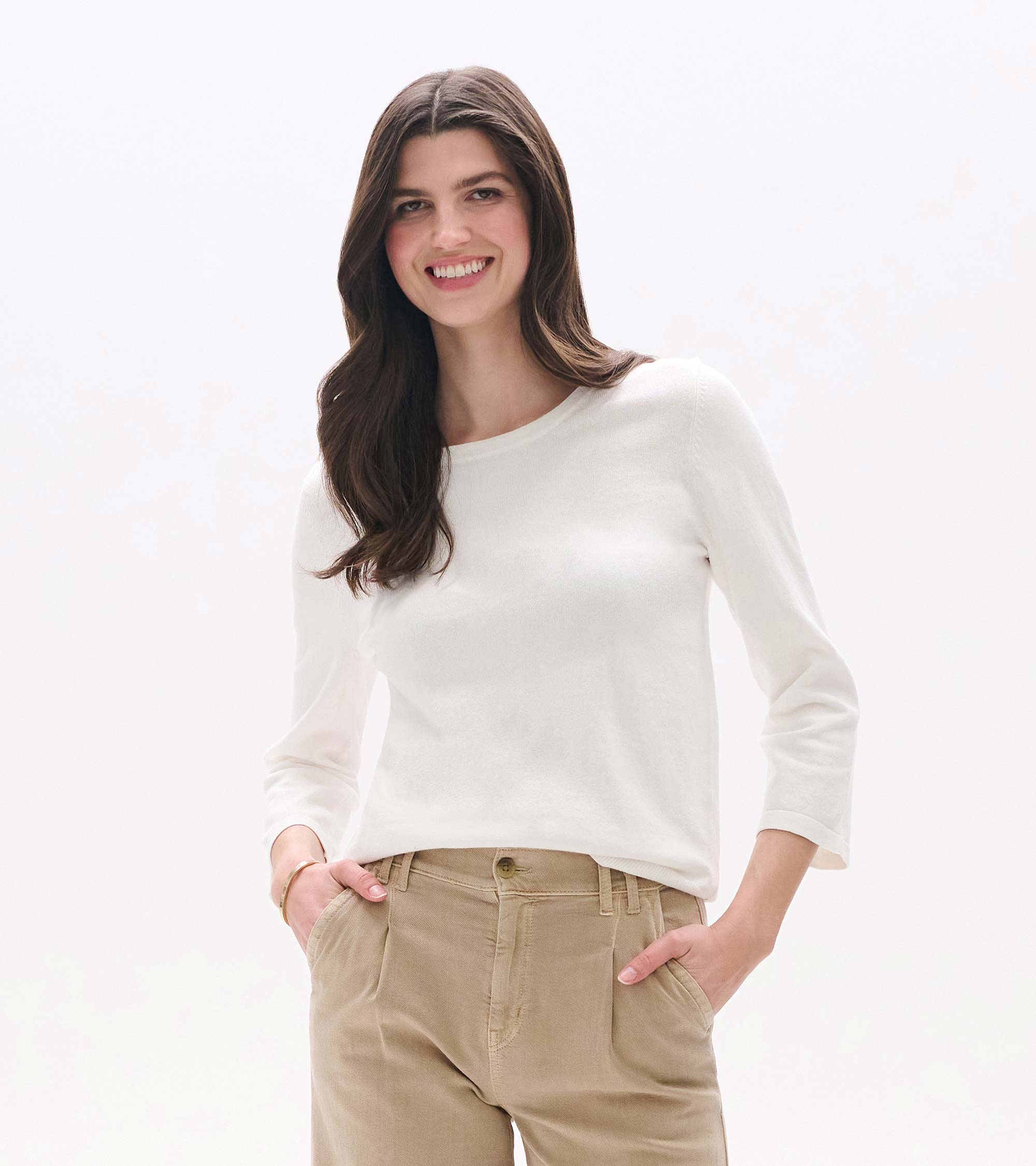 3/4 Sleeve Knit Top - White