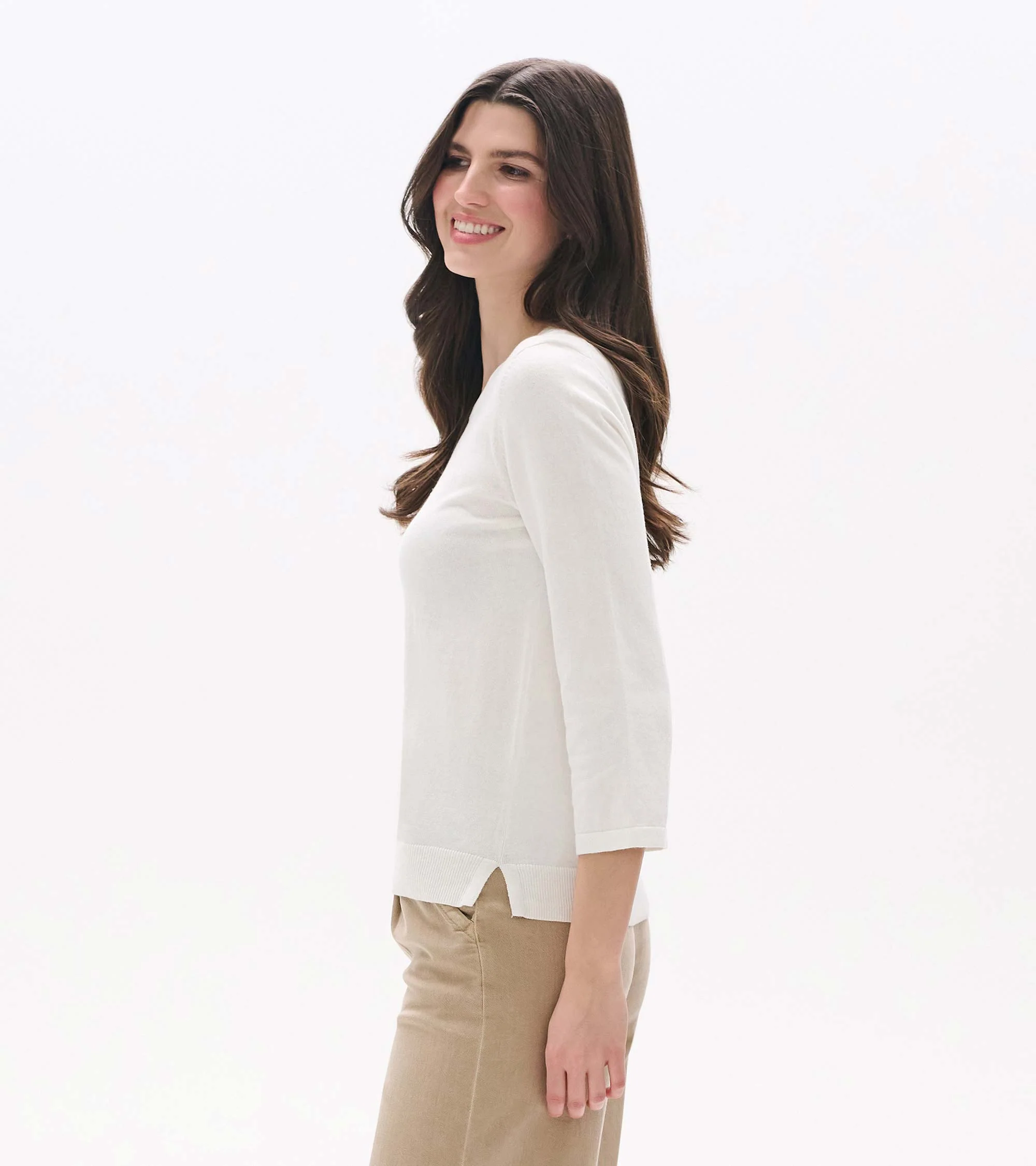 3/4 Sleeve Knit Top - White - Image 3