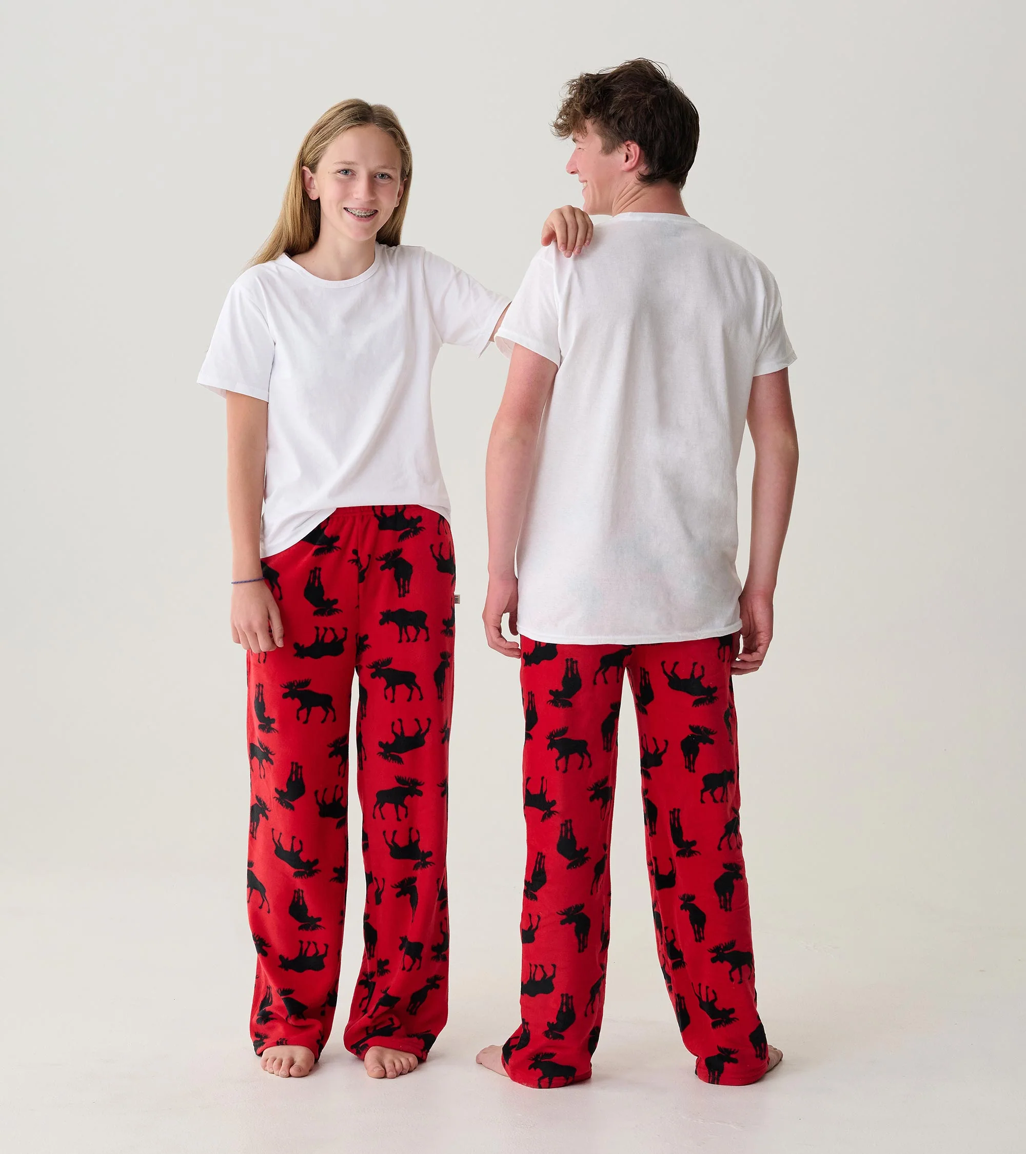 Adult Moose on Red Polar Pants