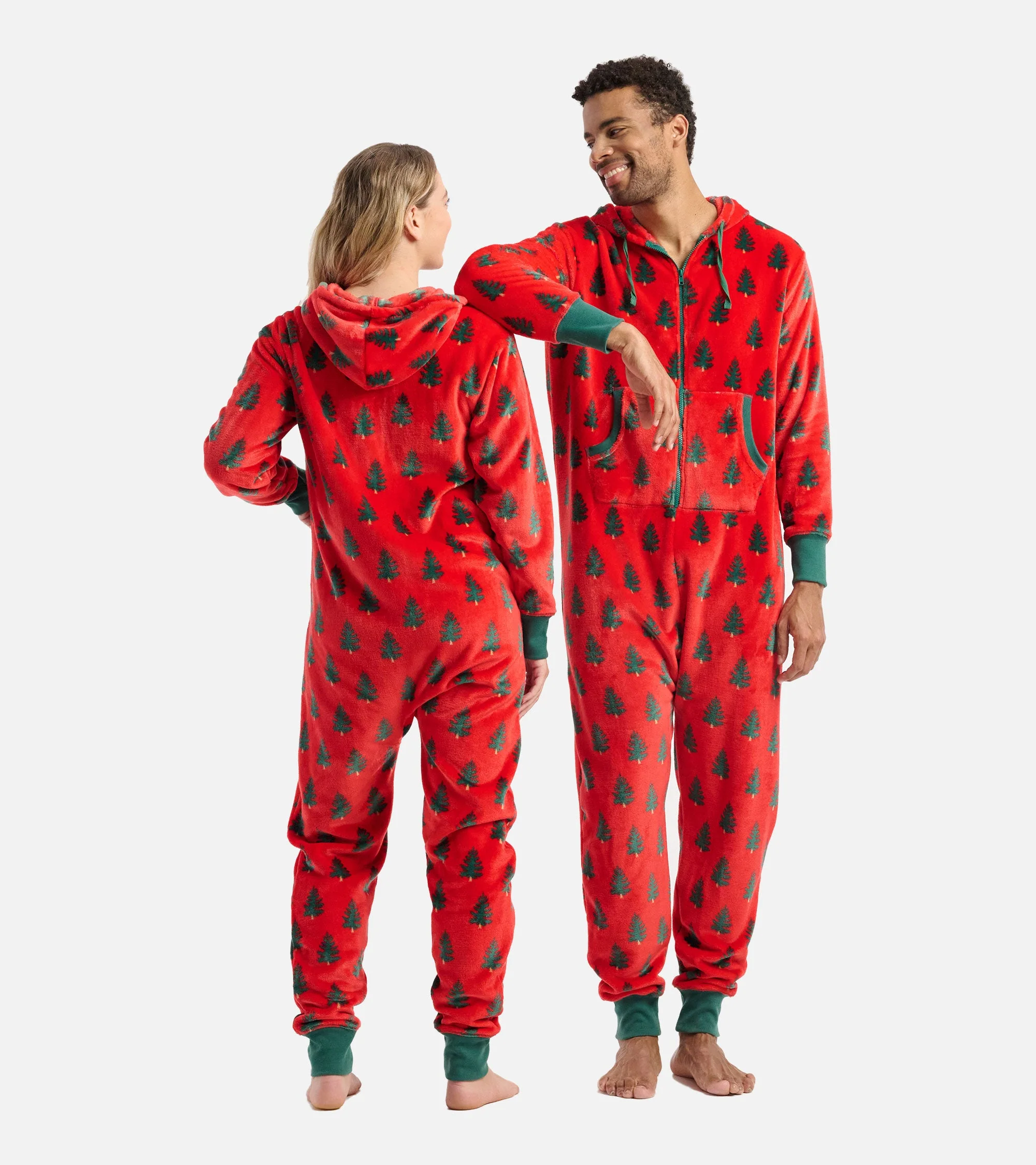 Adult Trees on Red Hooded Fleece Jumpsuit - Image 2