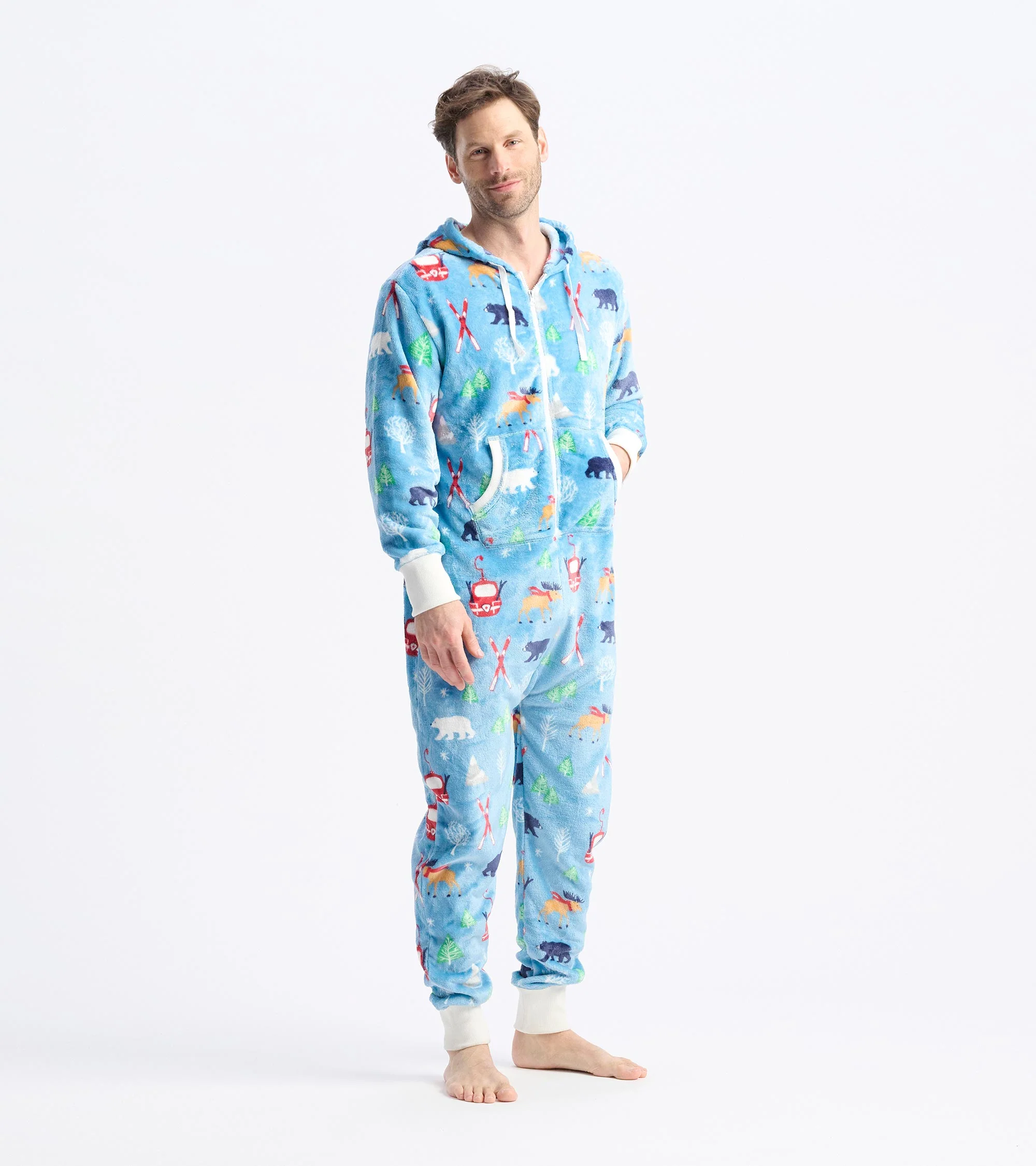 Adult Vintage Ski Hooded Fleece Jumpsuit