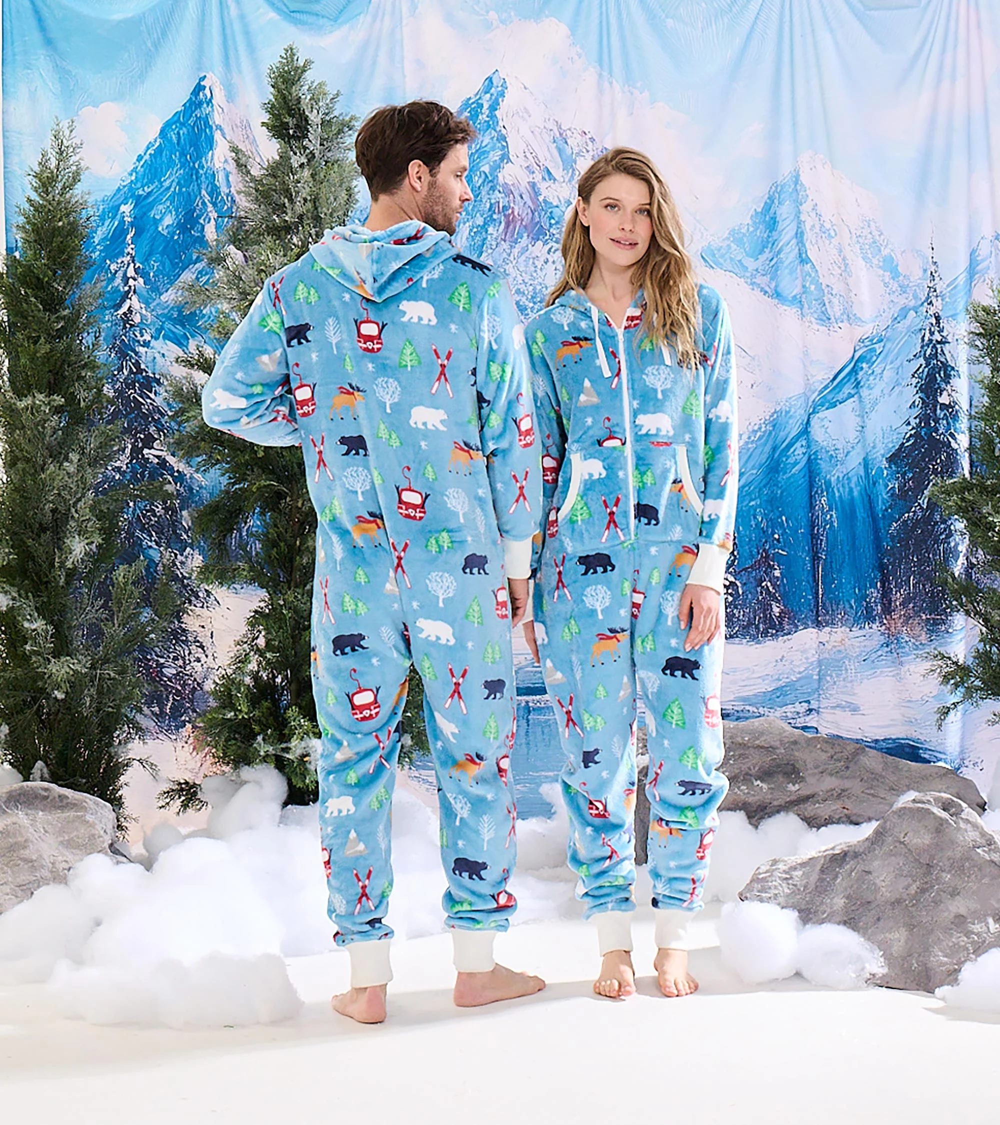 Adult Vintage Ski Hooded Fleece Jumpsuit - Image 2