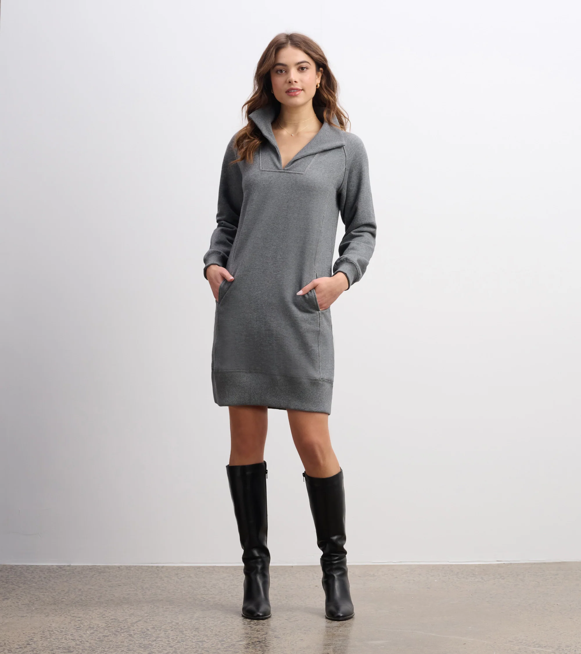 Anna Notch Neck Dress - Charcoal Melange - Image 3