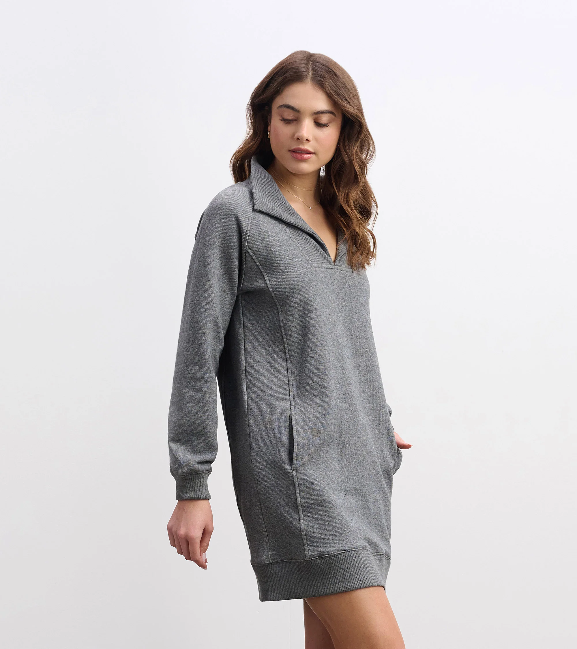 Anna Notch Neck Dress - Charcoal Melange - Image 4