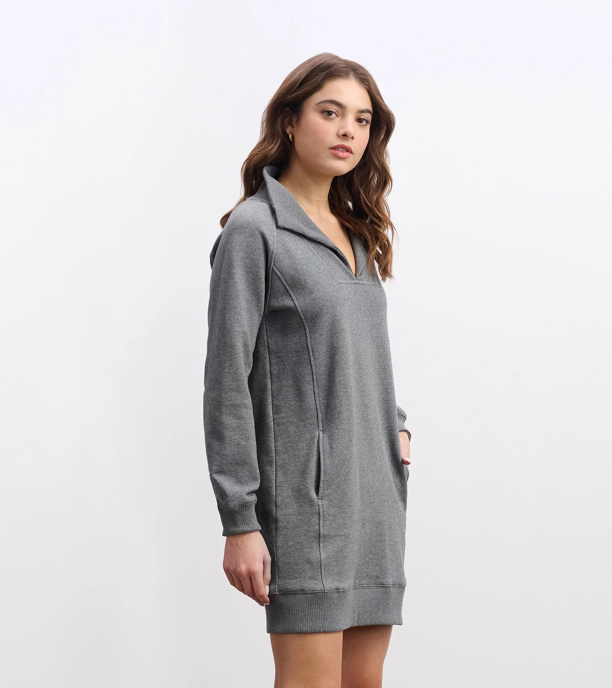Anna Notch Neck Dress - Charcoal Melange - Image 6