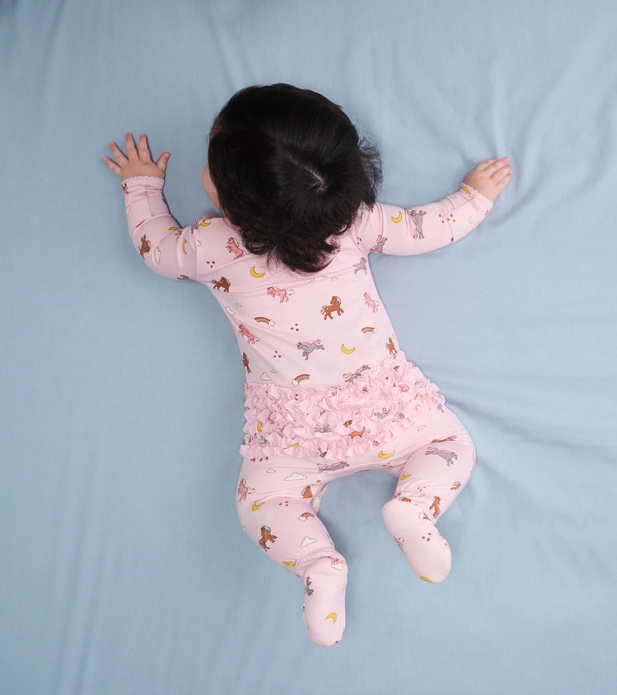 Baby Girls Whimsical Ponies Ruffle Bum Bamboo Sleeper - Image 3