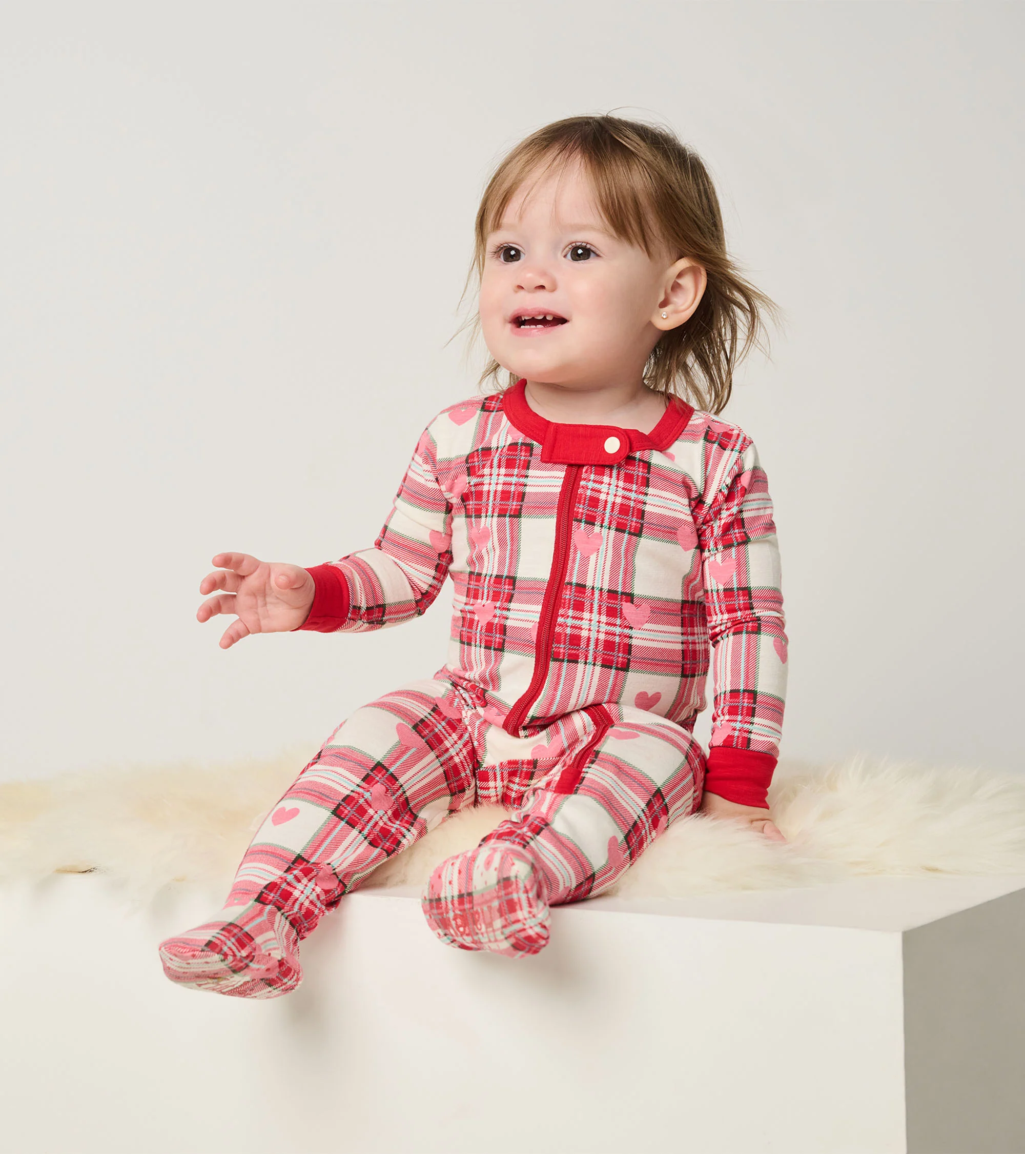 Baby Plaid Hearts Cotton Footed Sleeper - Image 2