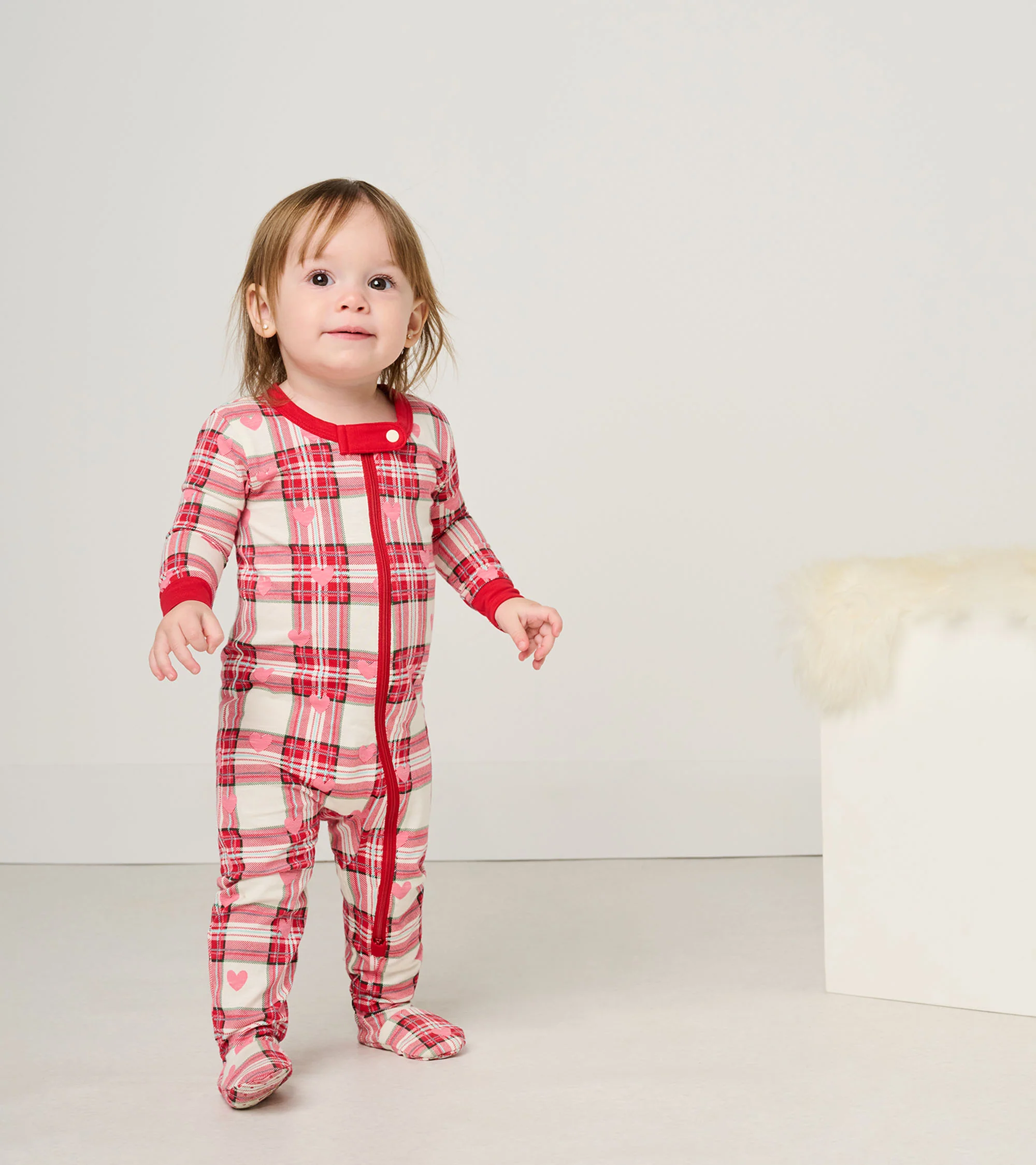 Baby Plaid Hearts Cotton Footed Sleeper - Image 5