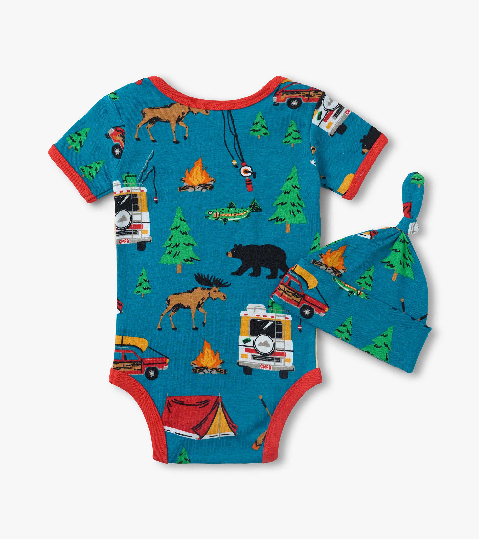 Baby Retro Camping Bodysuit With Hat - Image 2