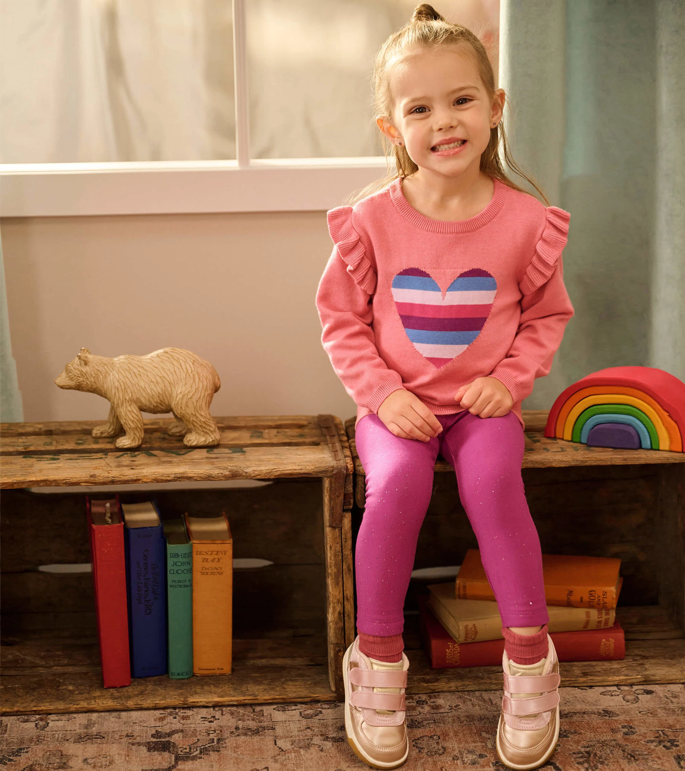Striped Heart Ruffle Sleeve Sweater - Image 2
