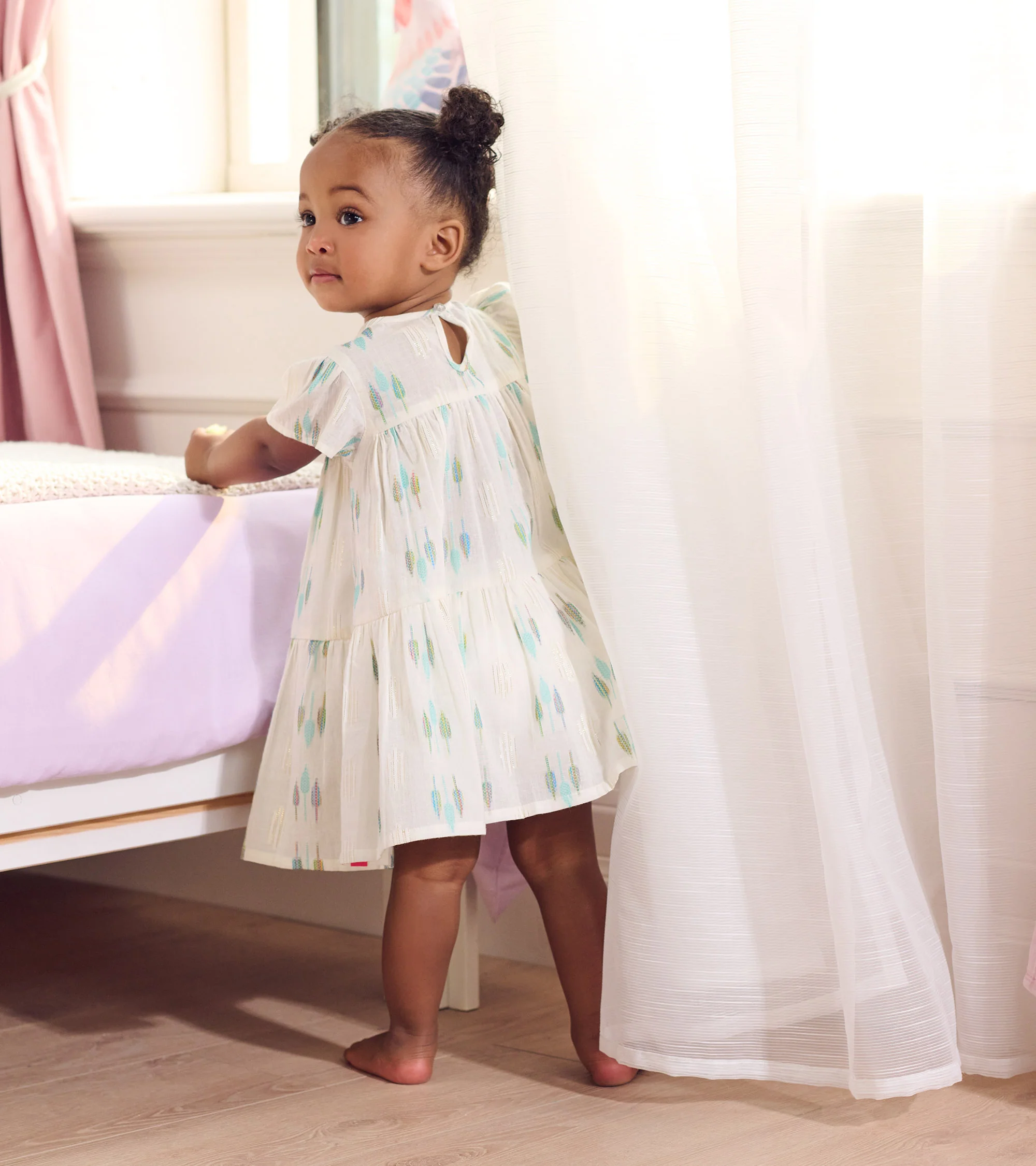 Baby & Toddler Girls Blue Feathers Woven Puff Dress - Image 4