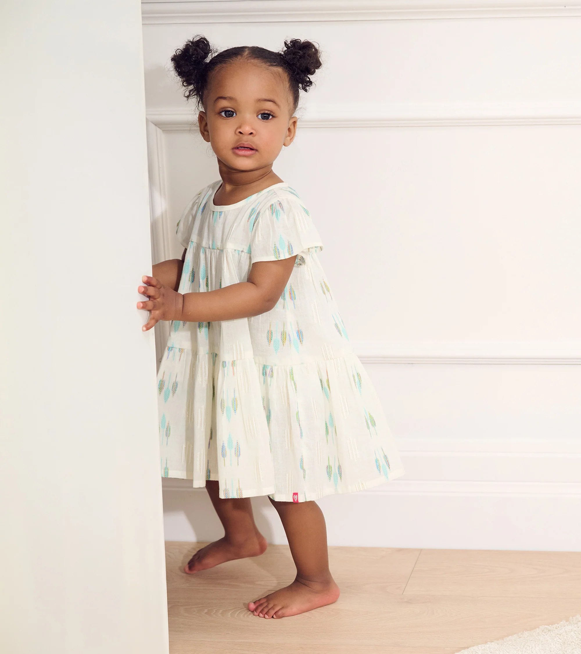Baby & Toddler Girls Blue Feathers Woven Puff Dress - Image 5