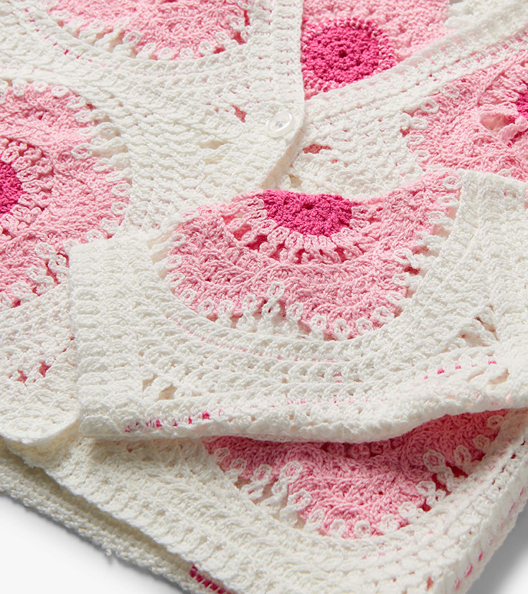 Baby & Toddler Girls Pink & Cream Flower Crochet Cardigan - Image 3