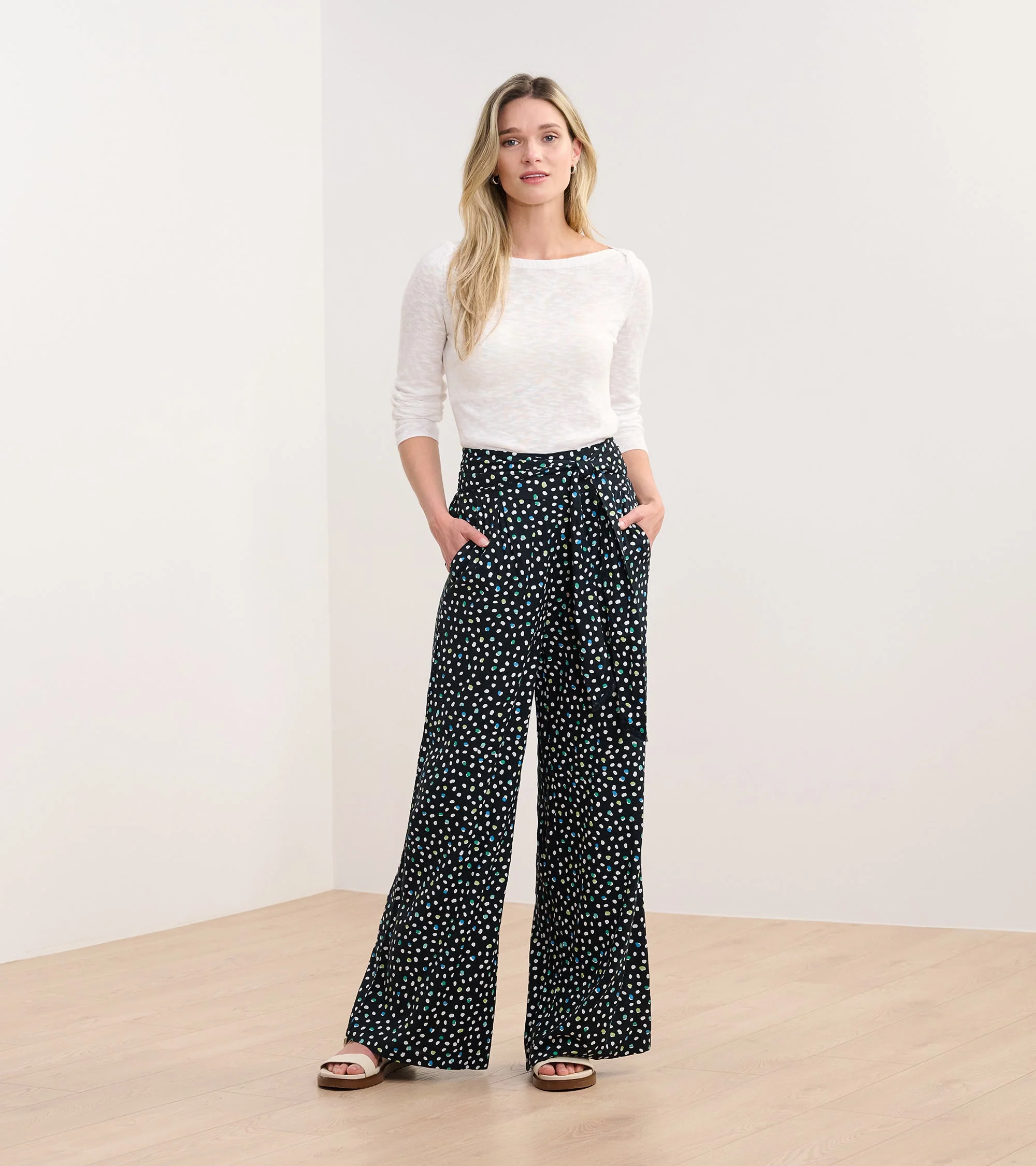 Belted Wide Leg Pants - Multi Dots - Image 3