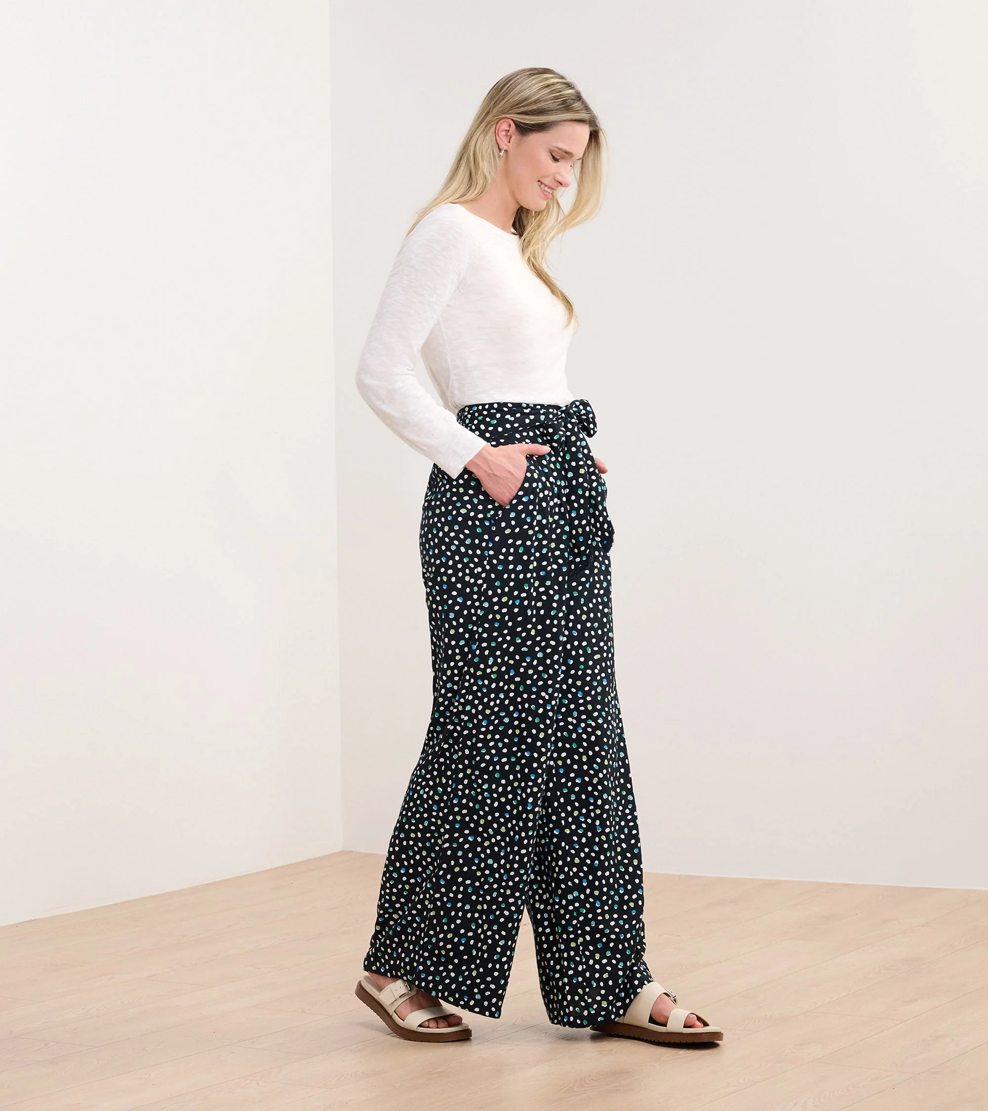 Belted Wide Leg Pants - Multi Dots - Image 4