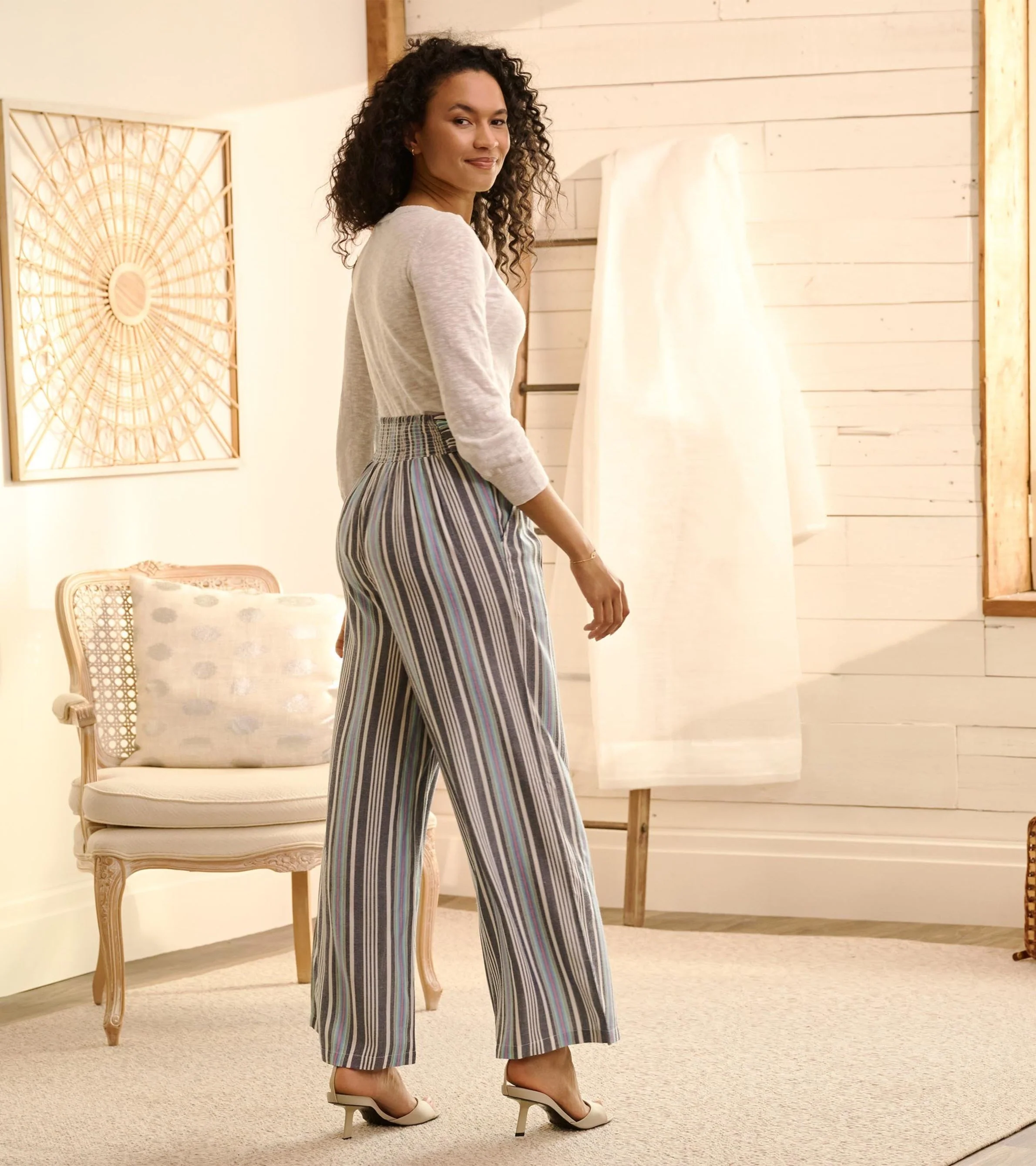 Belted Wide Leg Pants - Rainbow Stripes - Image 2