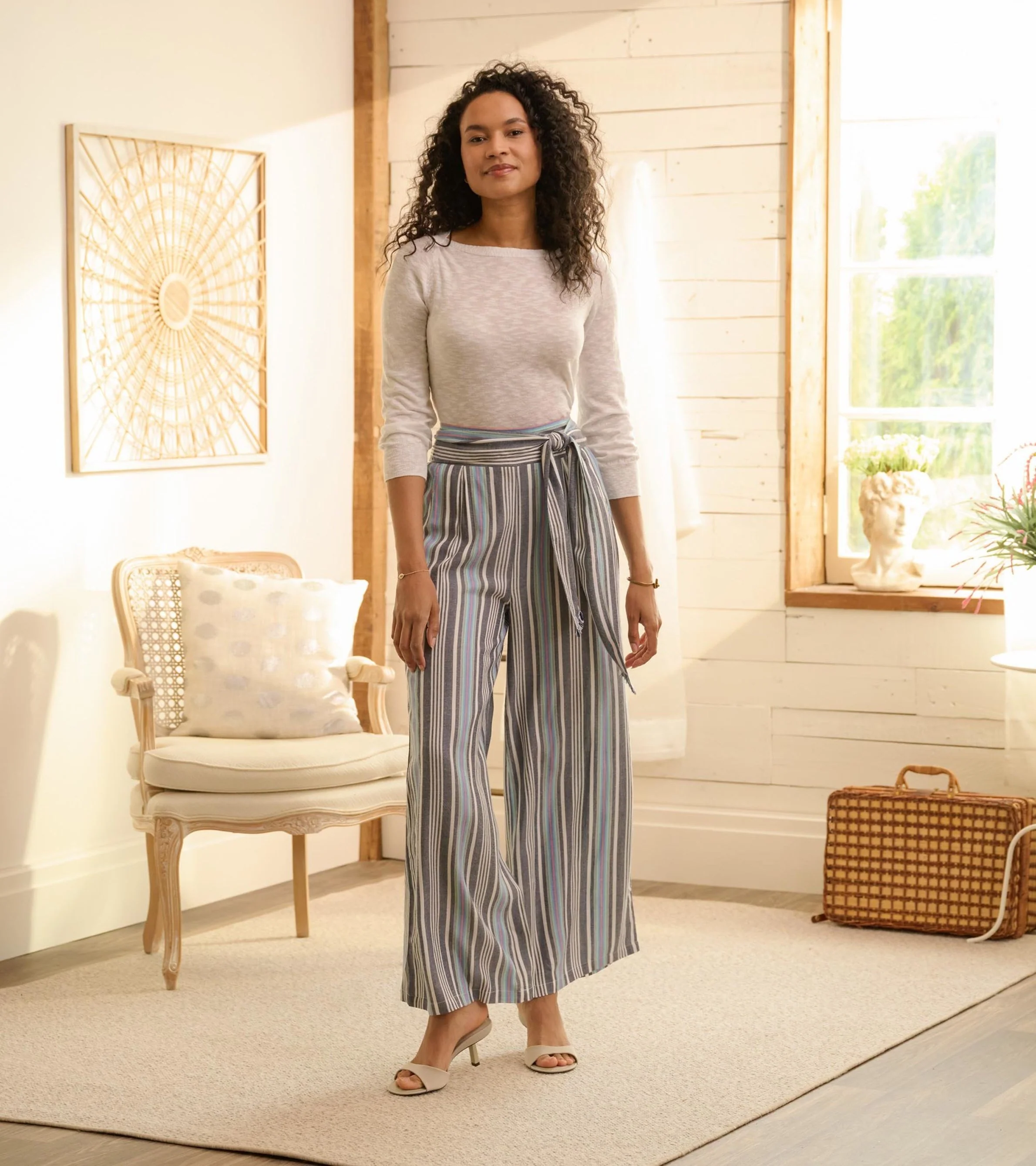 Belted Wide Leg Pants - Rainbow Stripes - Image 4