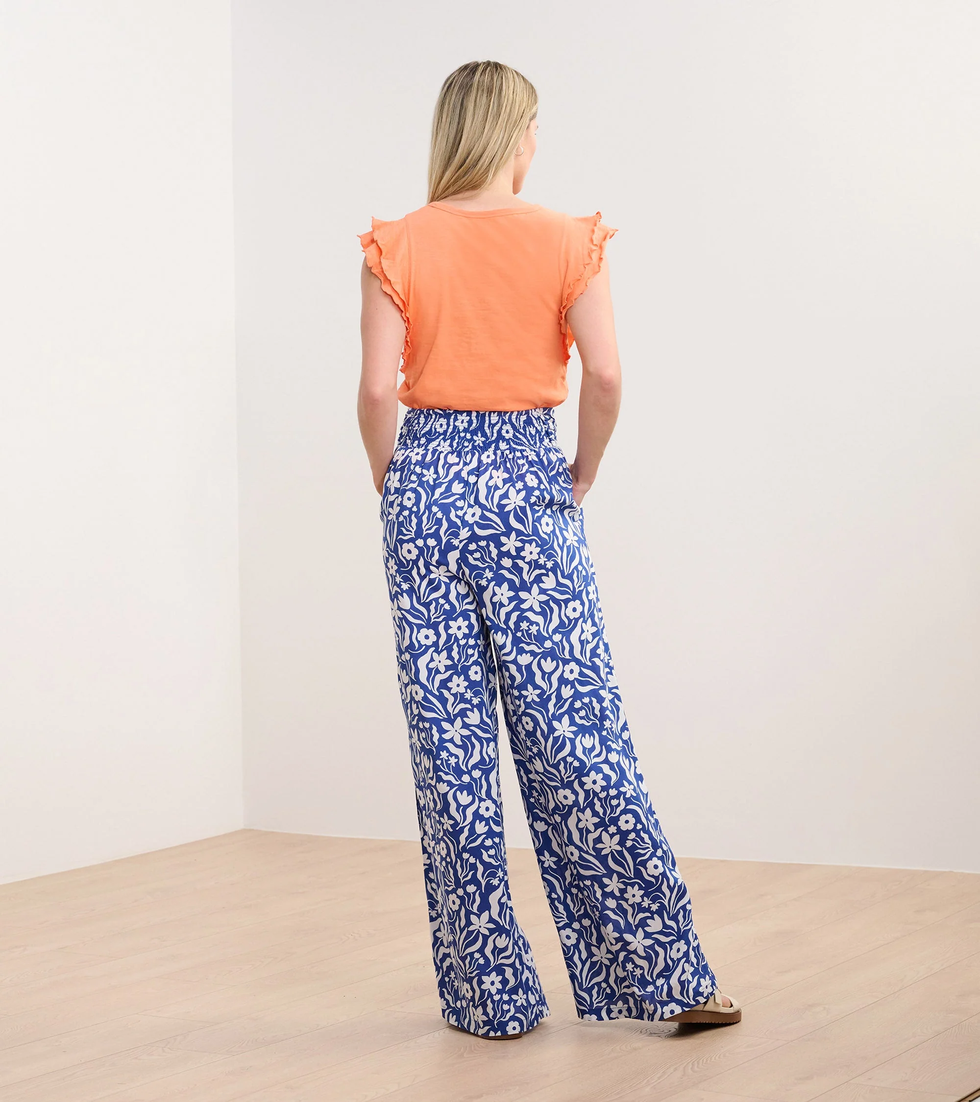 Belted Wide Leg Pants - Wavy Flowers - Image 5