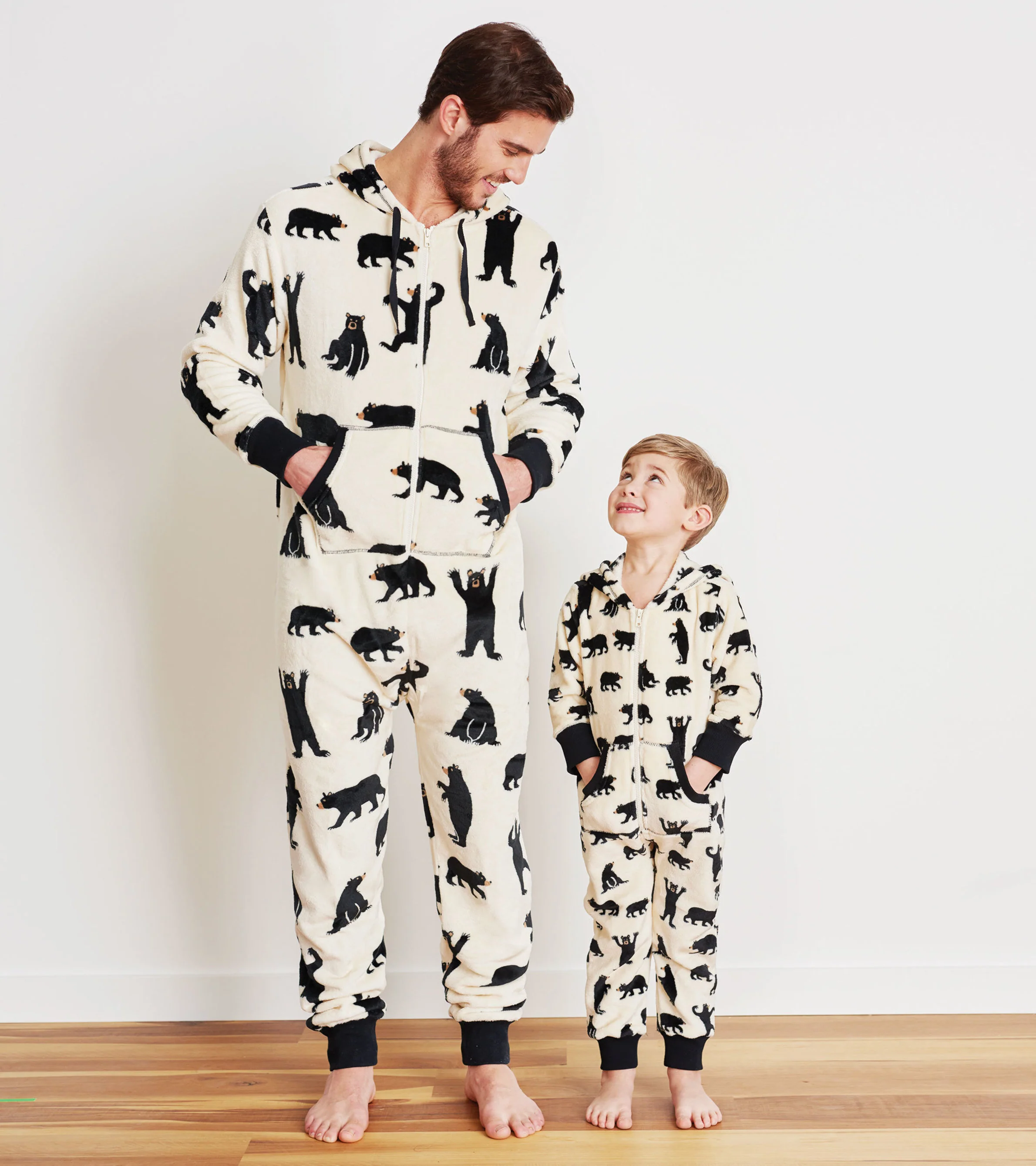 Kids Black Bears Hooded Fleece Jumpsuit - Image 3
