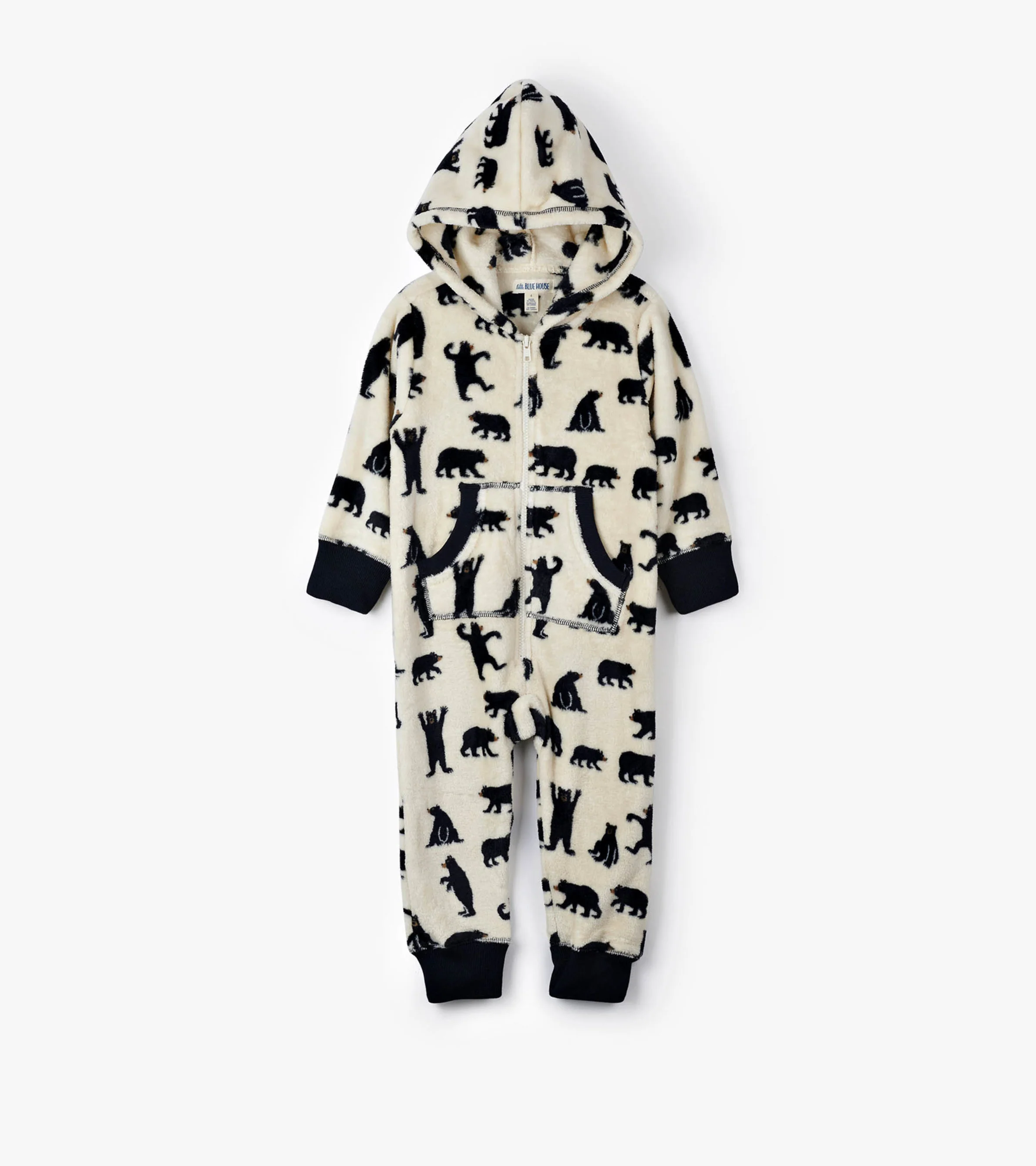 Kids Black Bears Hooded Fleece Jumpsuit - Image 4