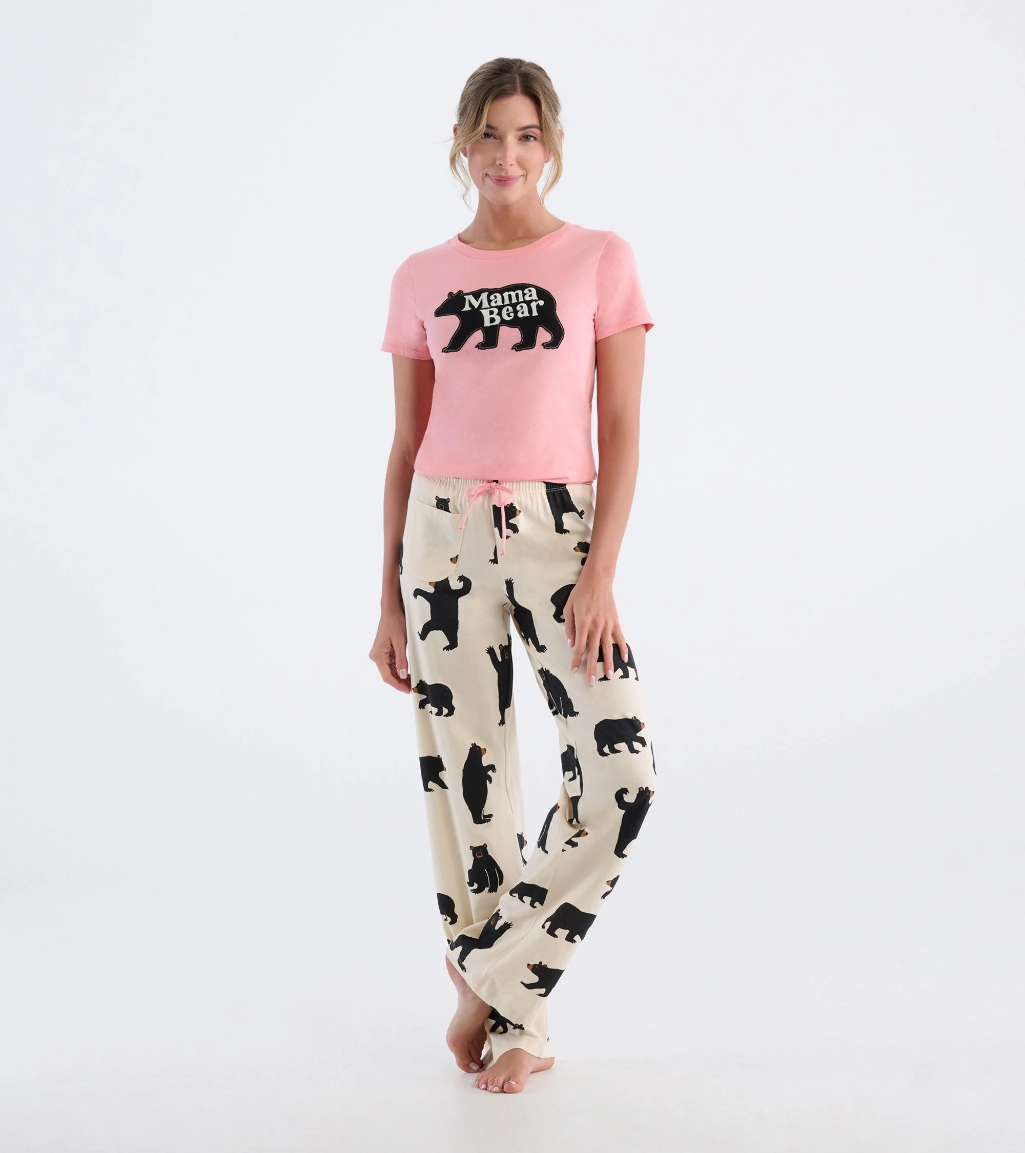 Black Bears on Natural Women's Cotton Pajama Pants - Image 3