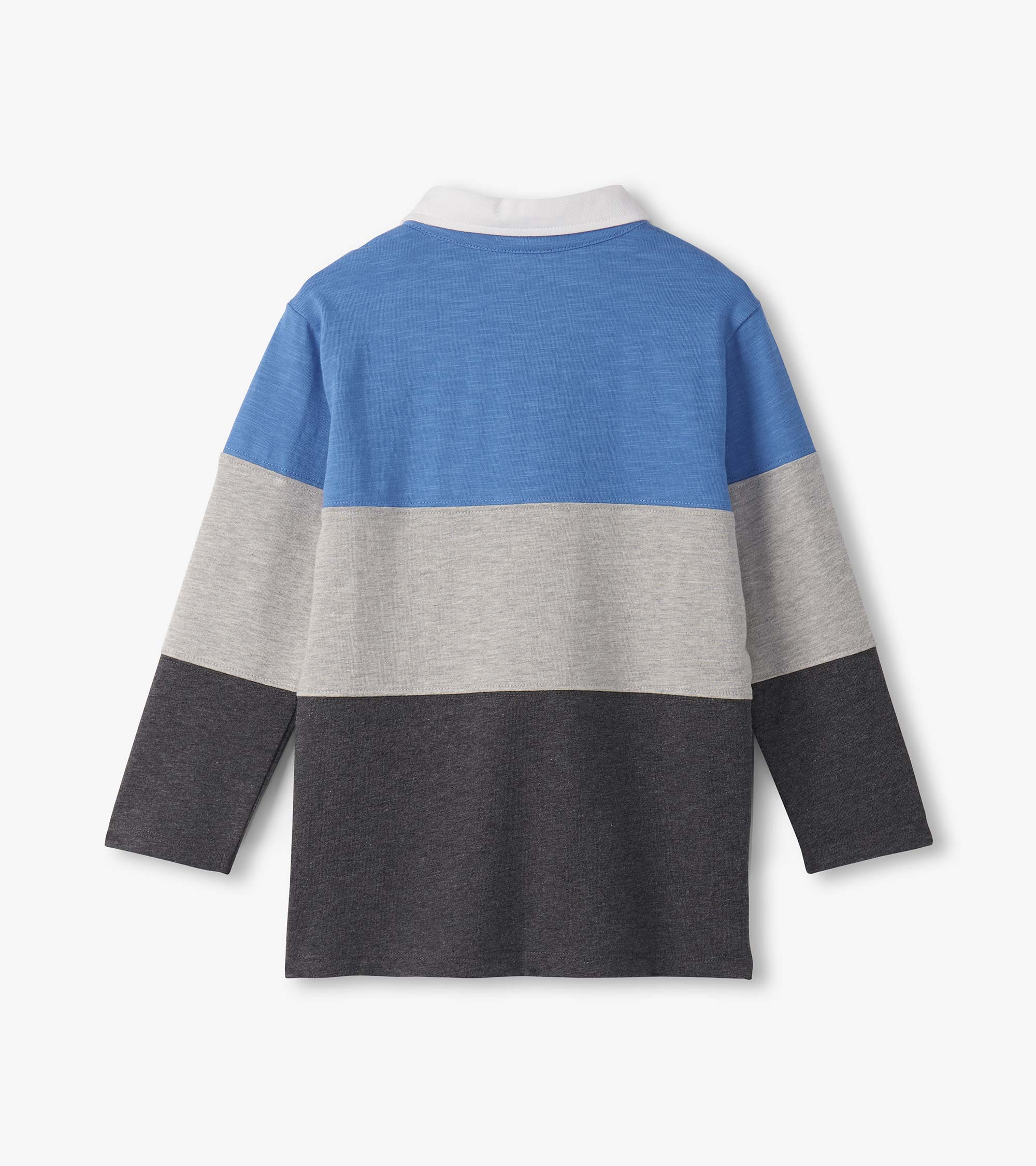 Boys Blue and Grey Colour Block Long Sleeve Polo Shirt - Image 2