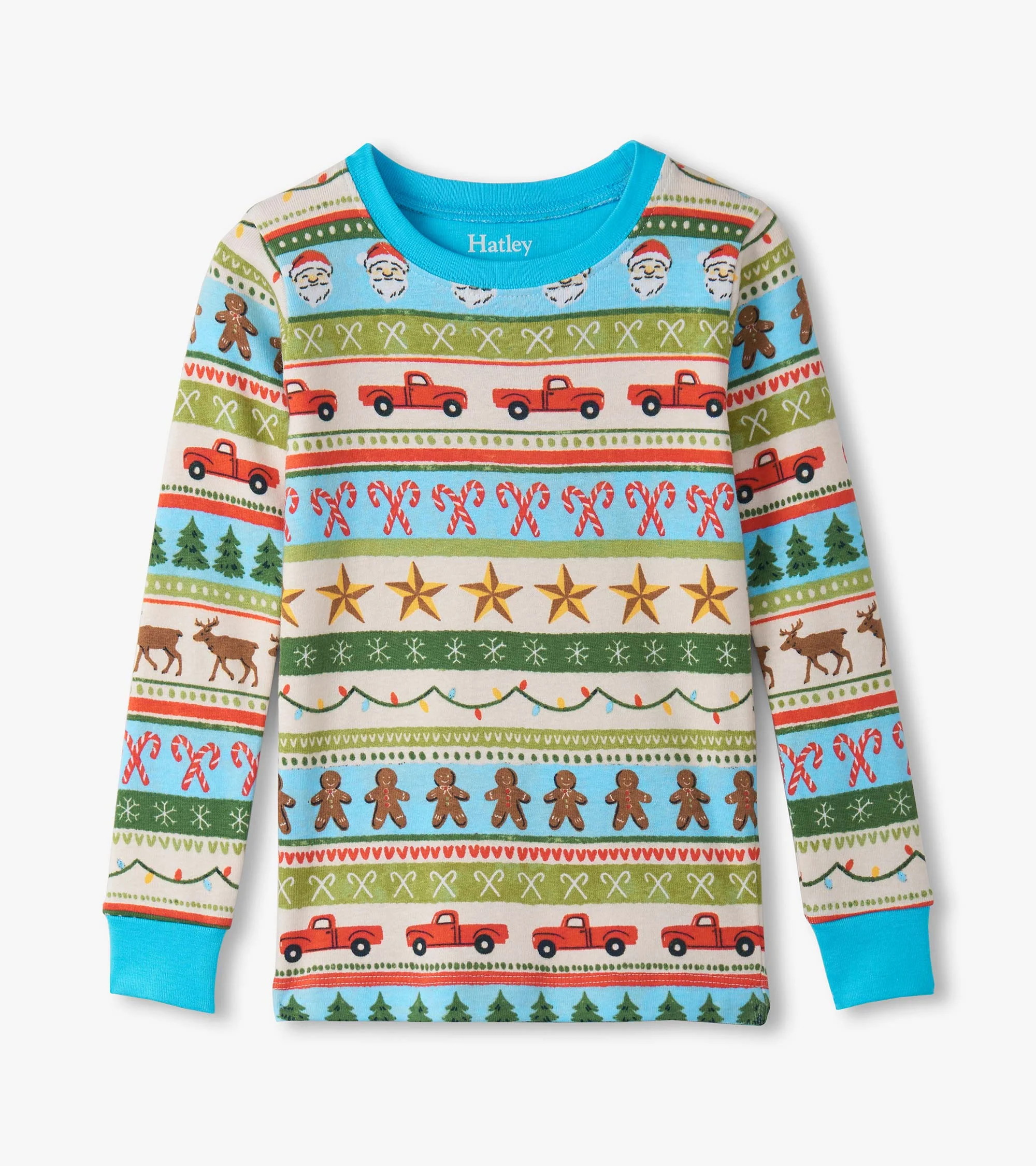 Boys Blue Fun Fair Isle Cotton Pajama Set - Image 3