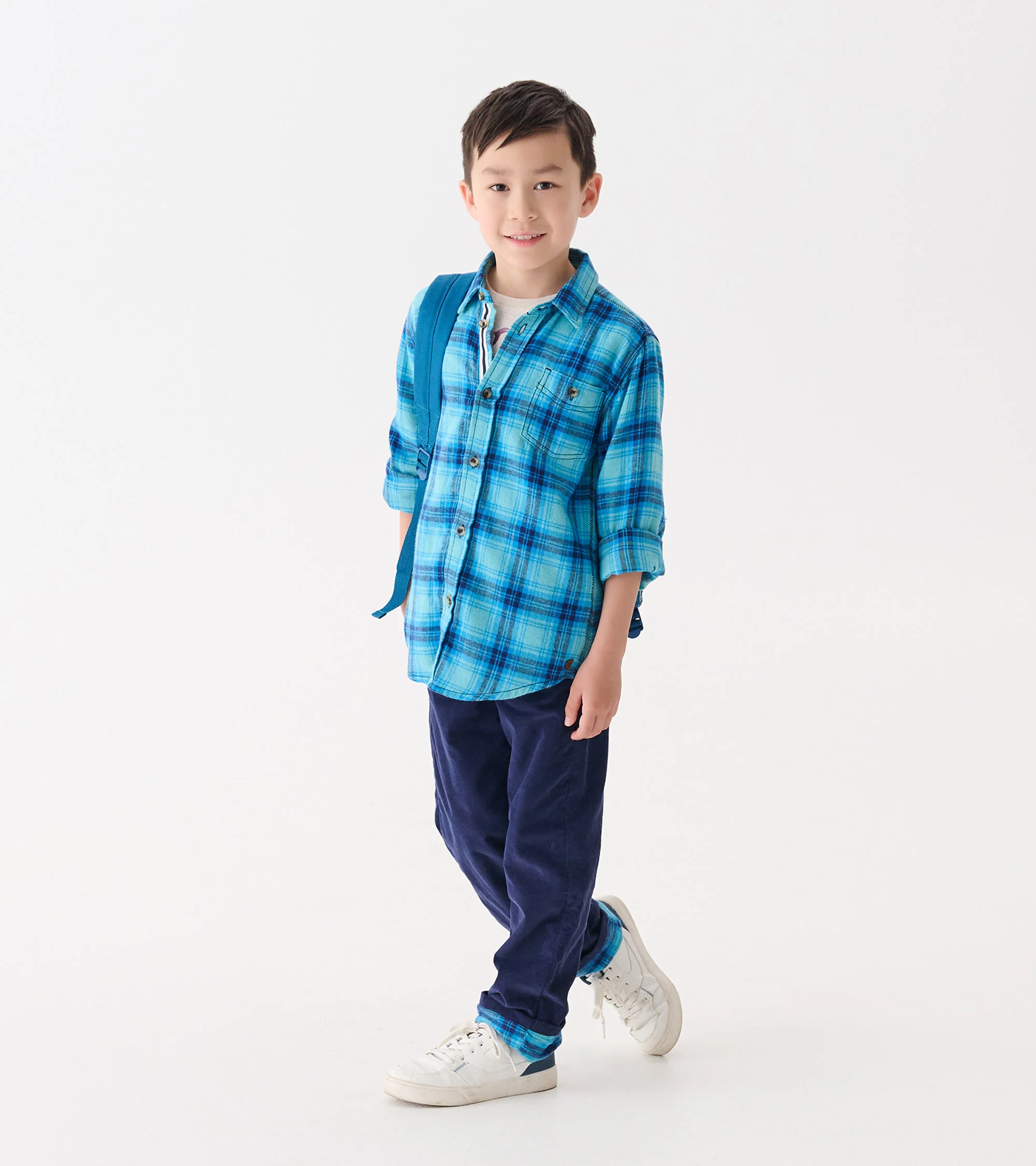 Boys Blue Stone Plaid Button Down Shirt - Image 2