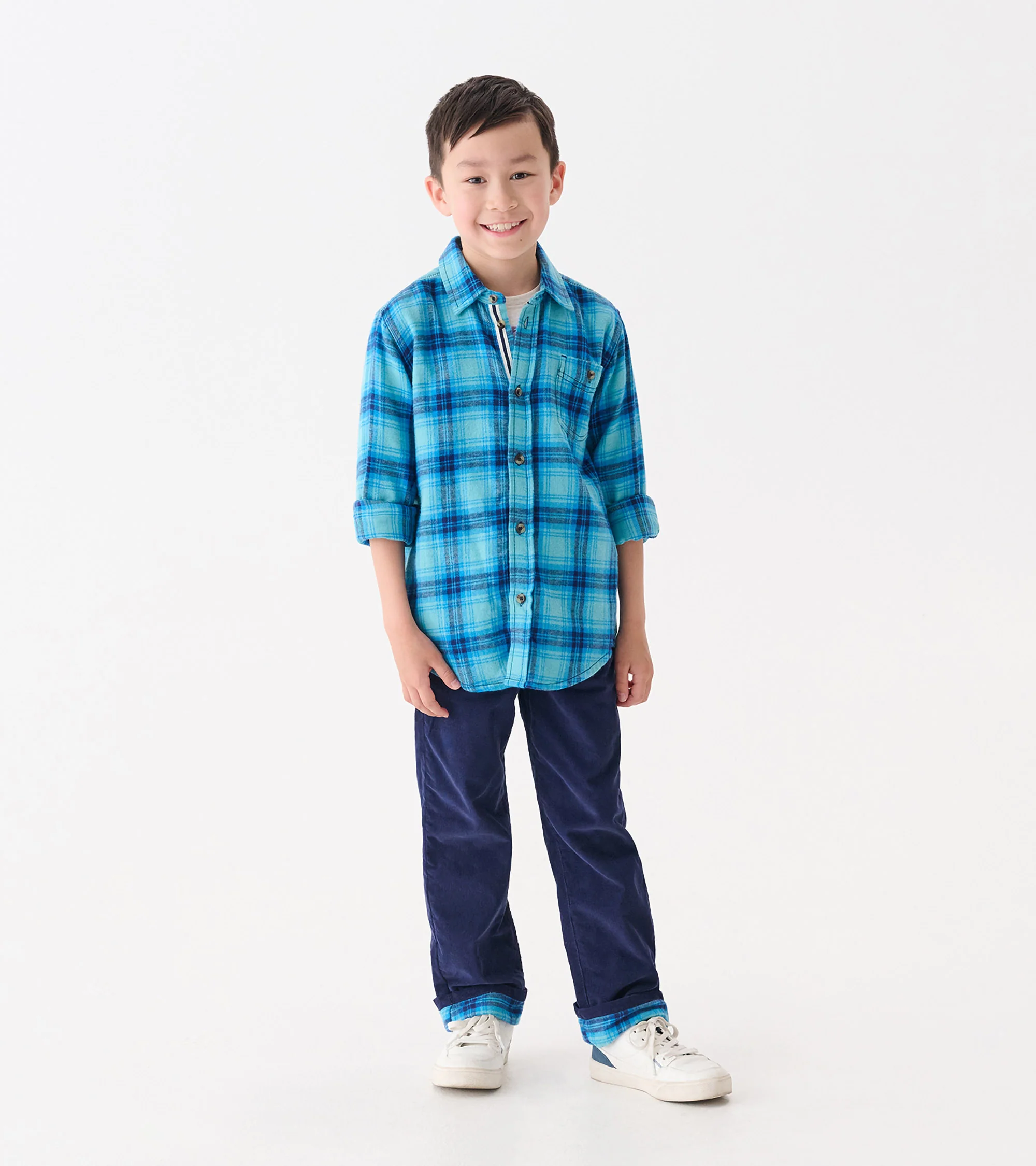 Boys Blue Stone Plaid Button Down Shirt - Image 3