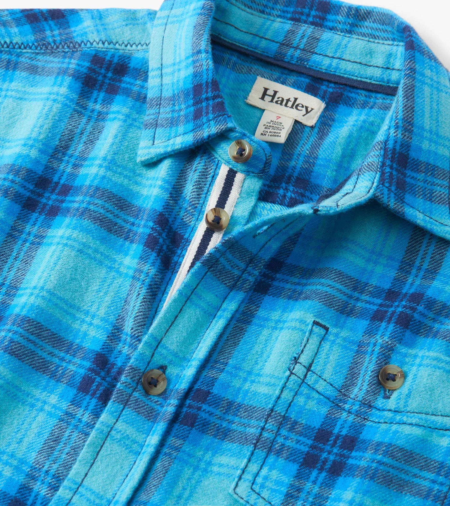 Boys Blue Stone Plaid Button Down Shirt - Image 5