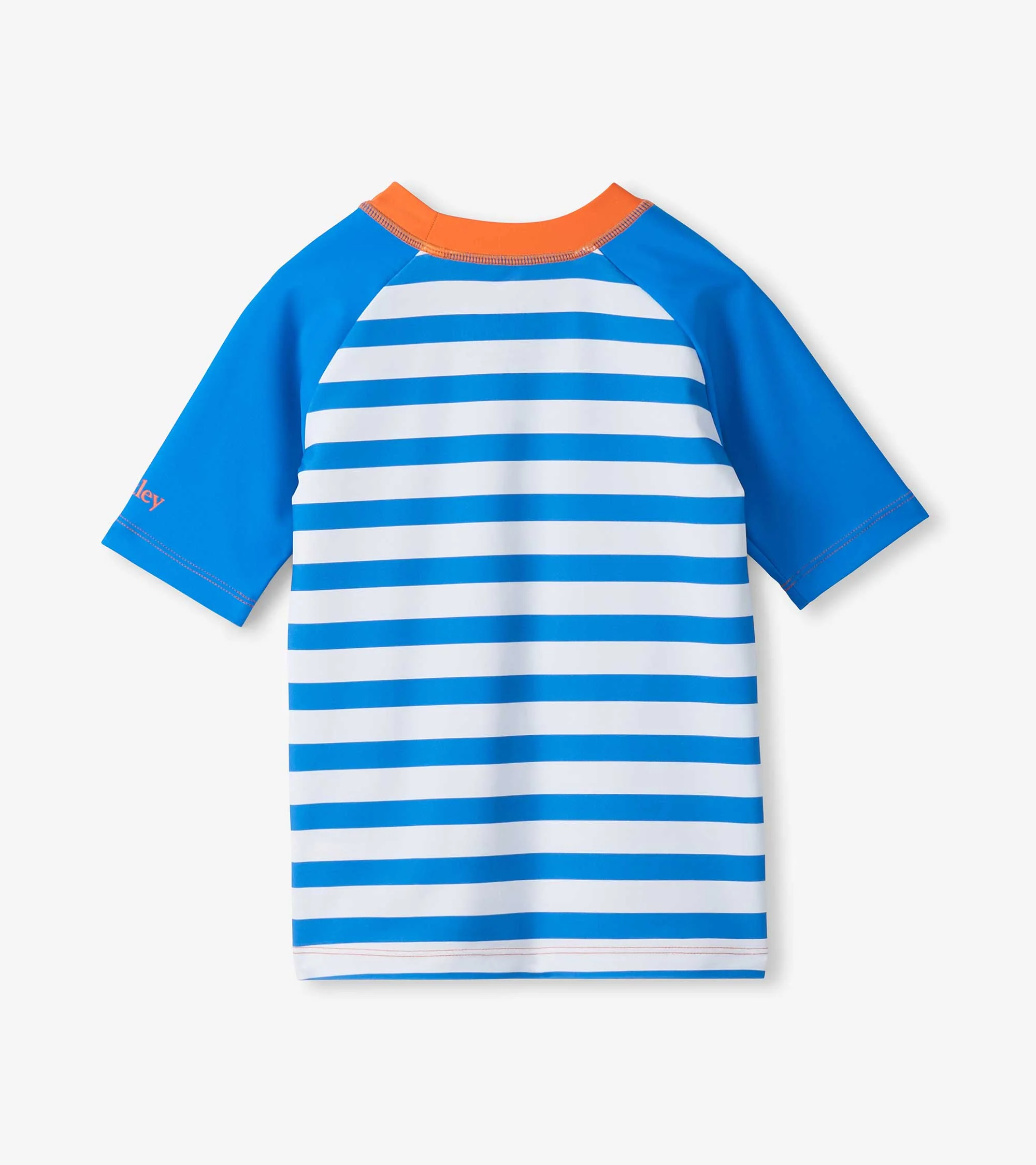 Boys Blue Stripe & Orange Short Sleeve Rashguard - Image 2