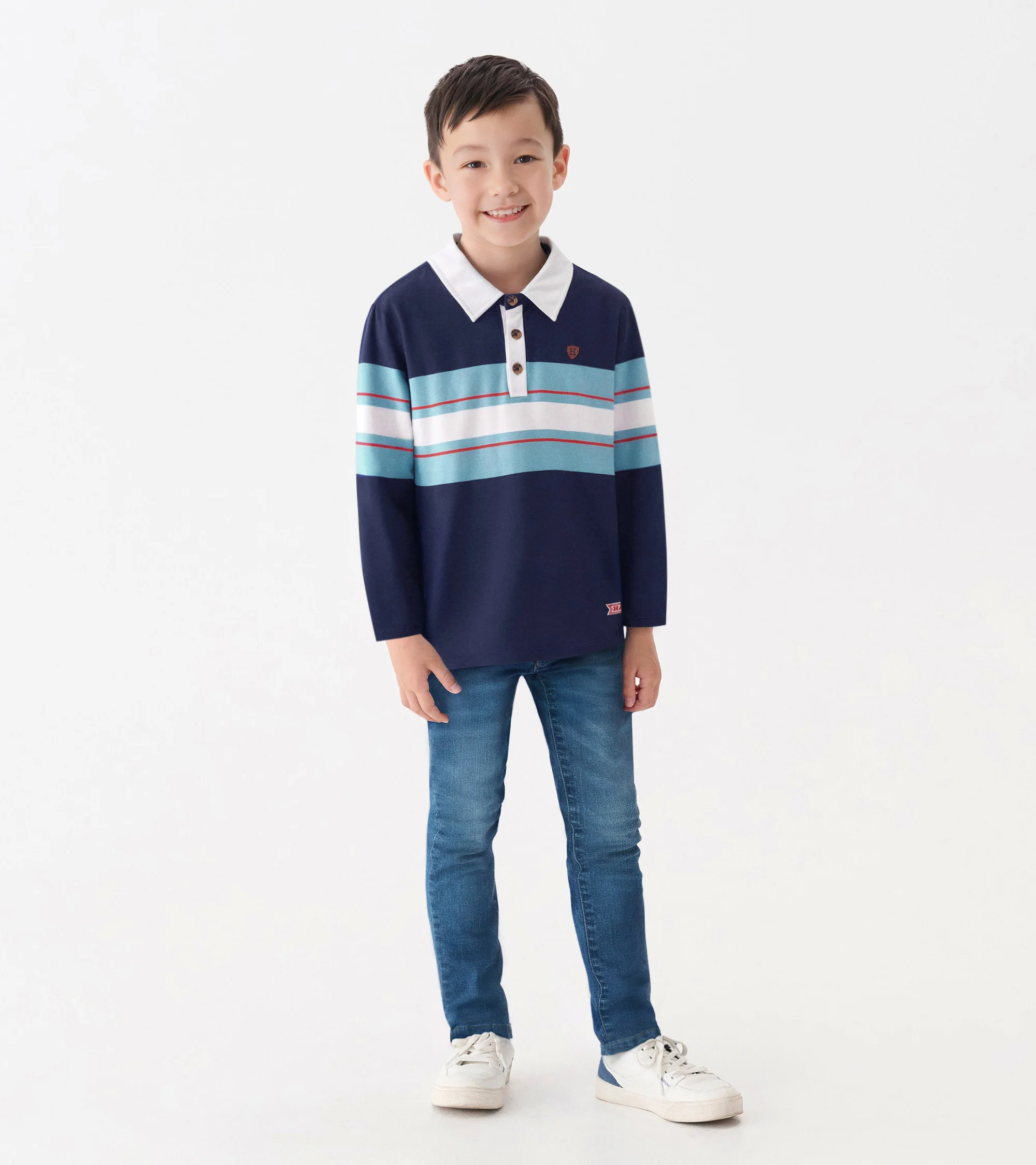 Boys Blue Stripes Rugby Polo - Image 2