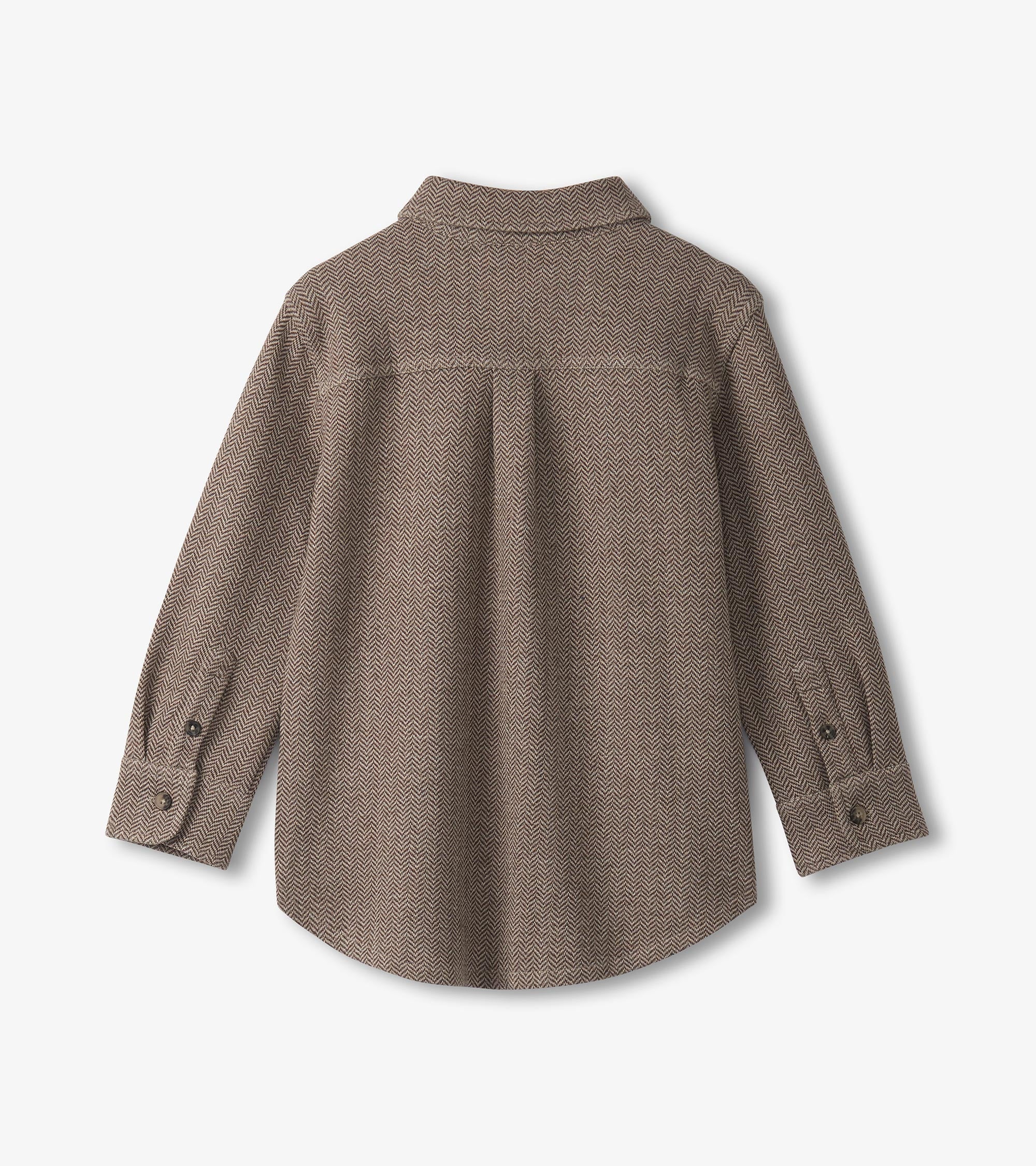 Boys Brown Sugar Herringbone Button Down Shirt - Image 3