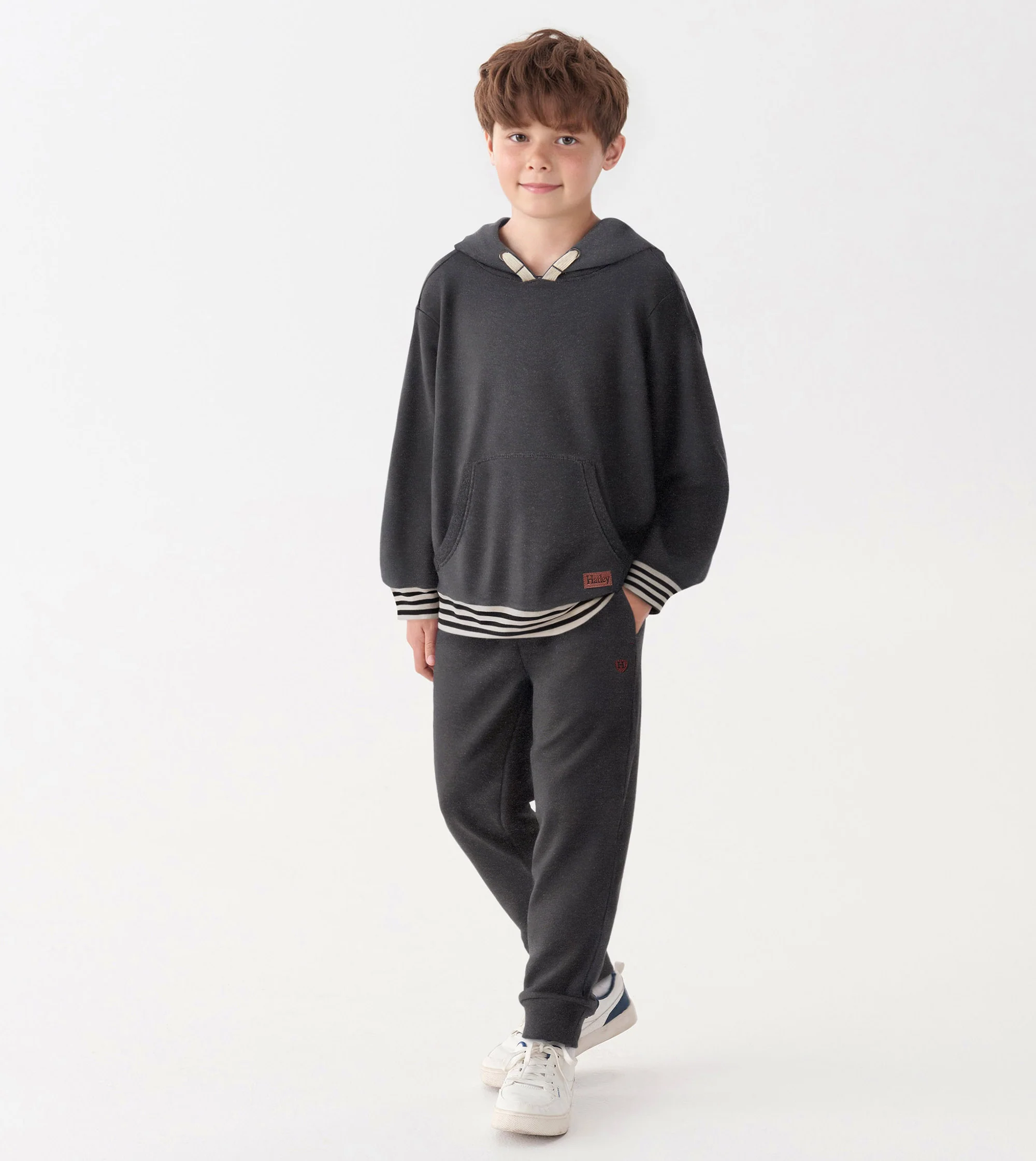 Boys Charcoal Melange Pullover Hoodie - Image 2