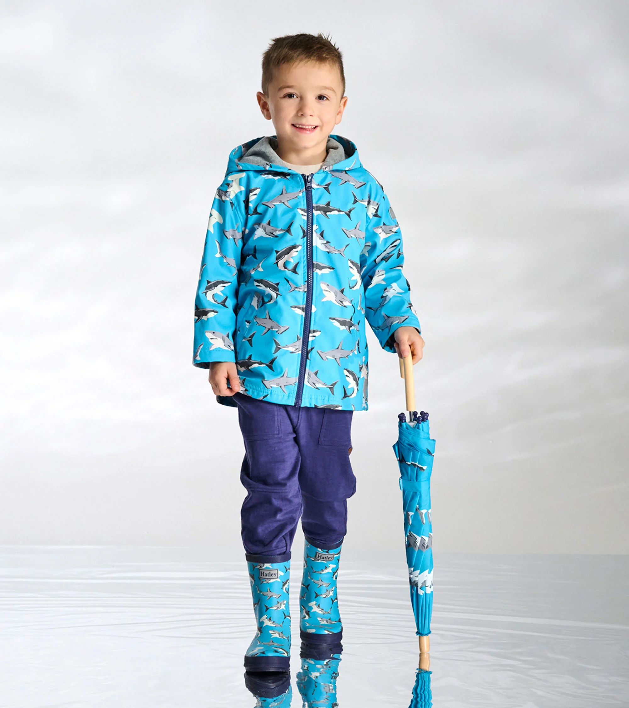 Boys Colour Changing Shark Party Zip-Up Rain Jacket - Image 3