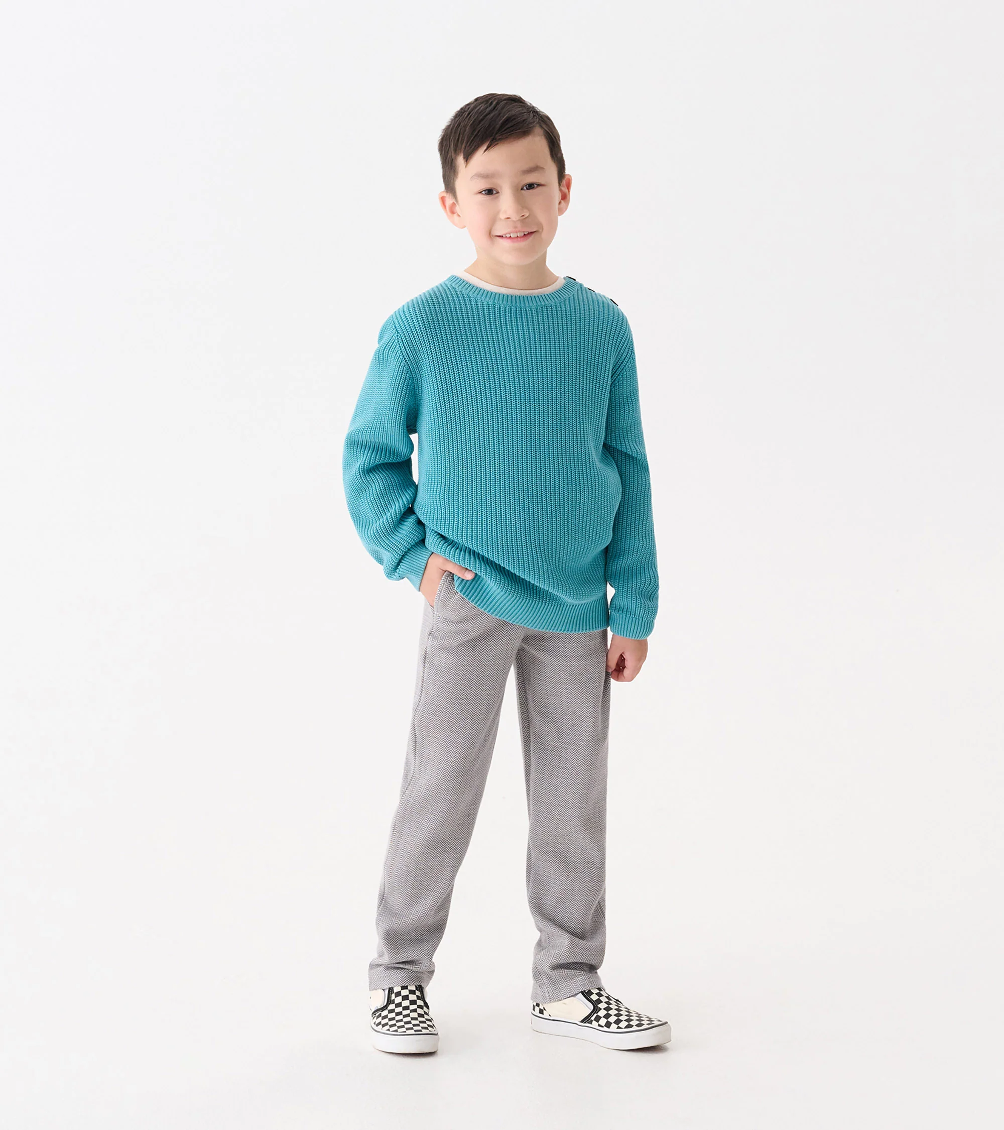 Boys Dark Grey Herringbone Straight Leg Pants - Image 2