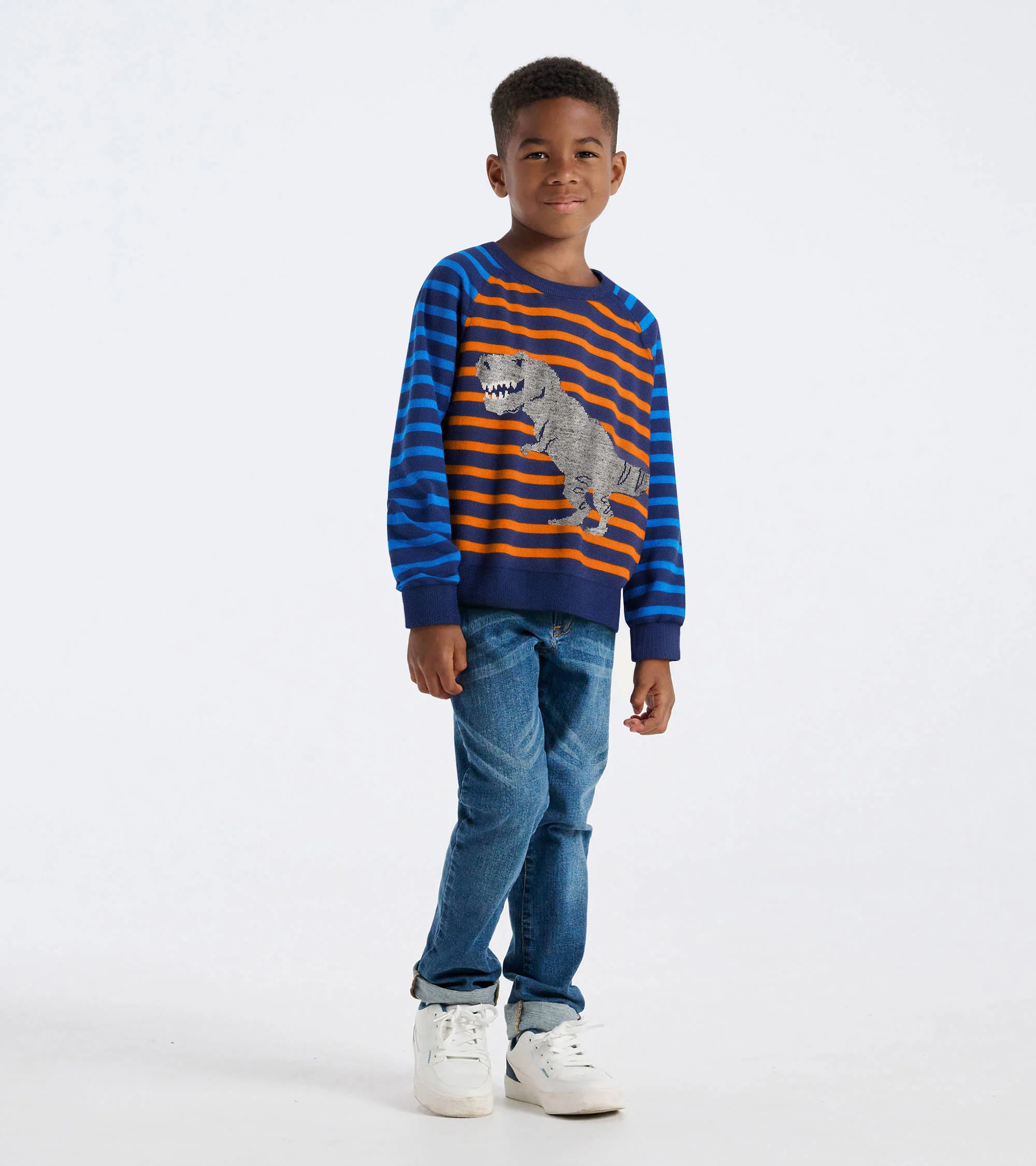 Boys Dino Mixed Stripes Raglan Sweater - Image 2