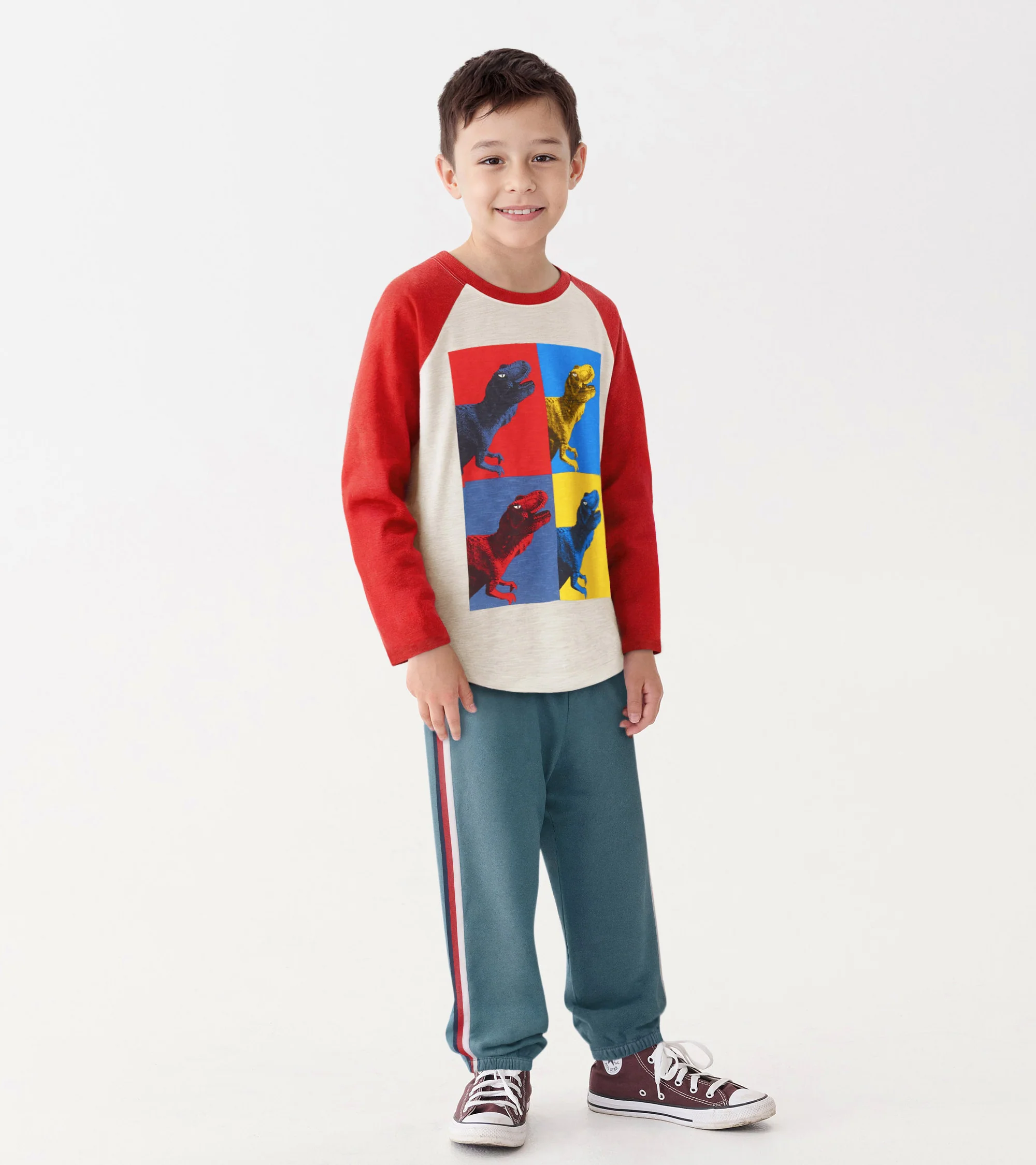Boys Dinos Cubed Long Sleeve Raglan T-Shirt - Image 2