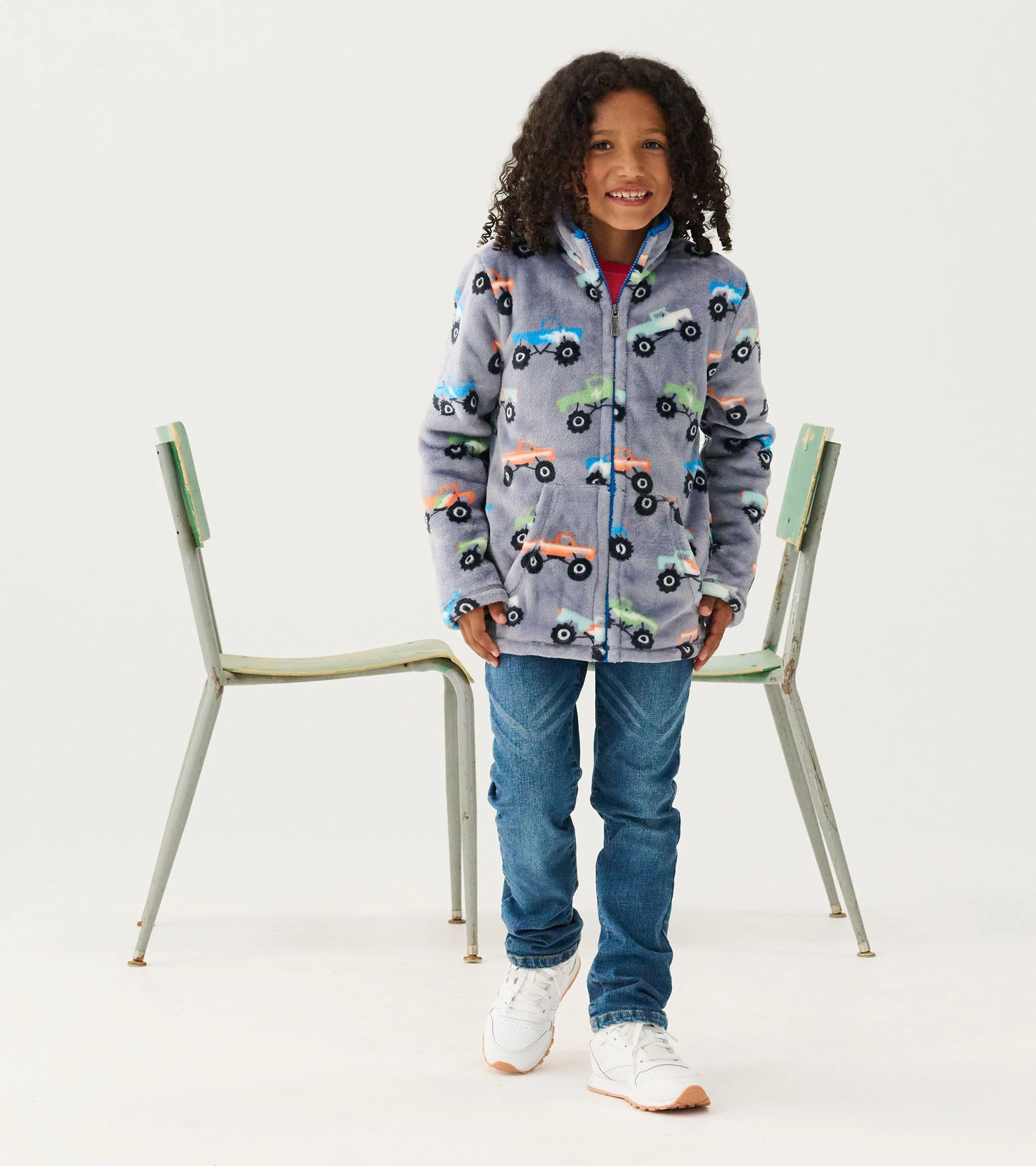 Boys Monster Trucks Fuzzy Fleece Zip-Up Jacket - Image 2