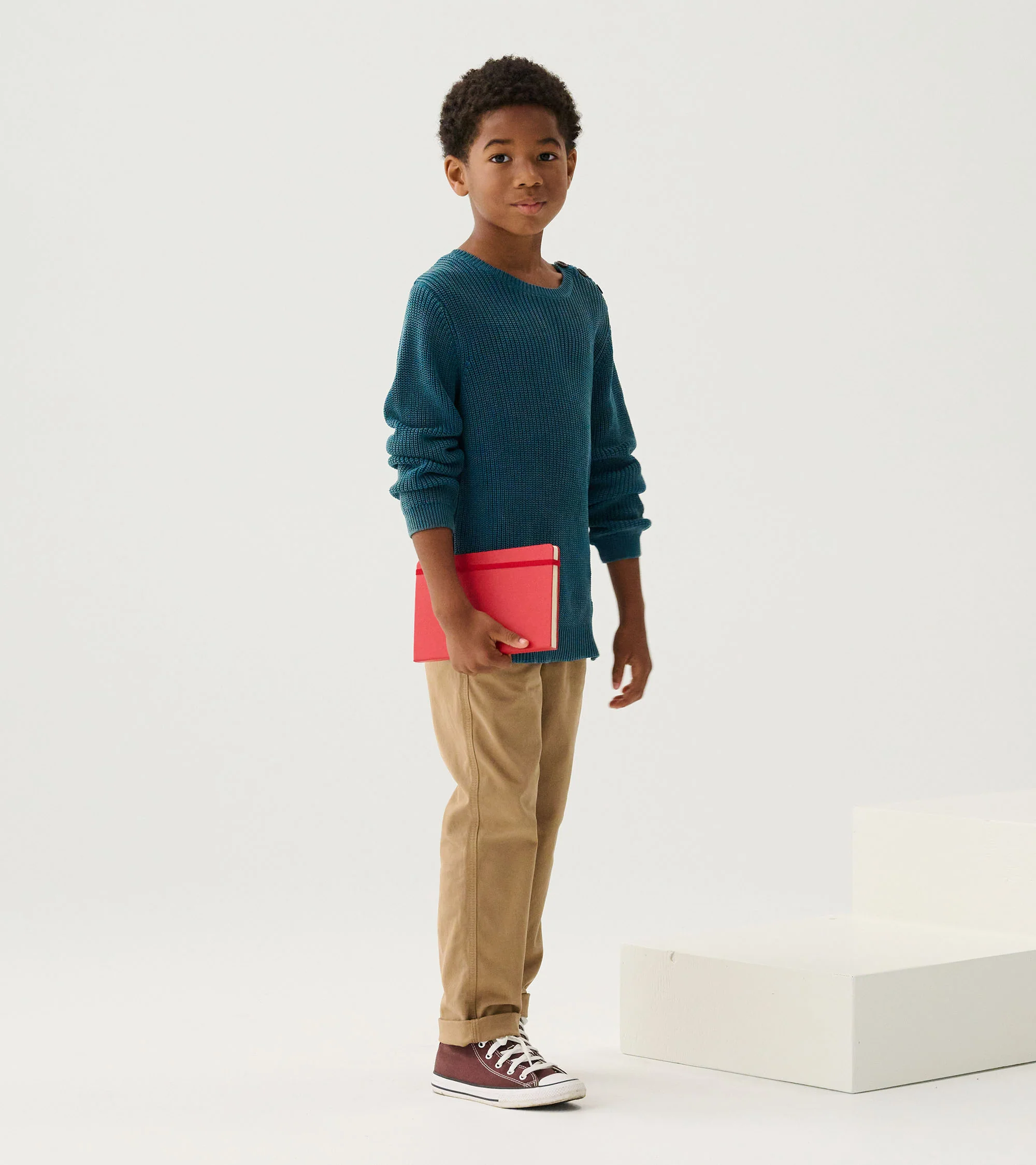 Boys Moroccan Blue Button Neck Sweater - Image 4