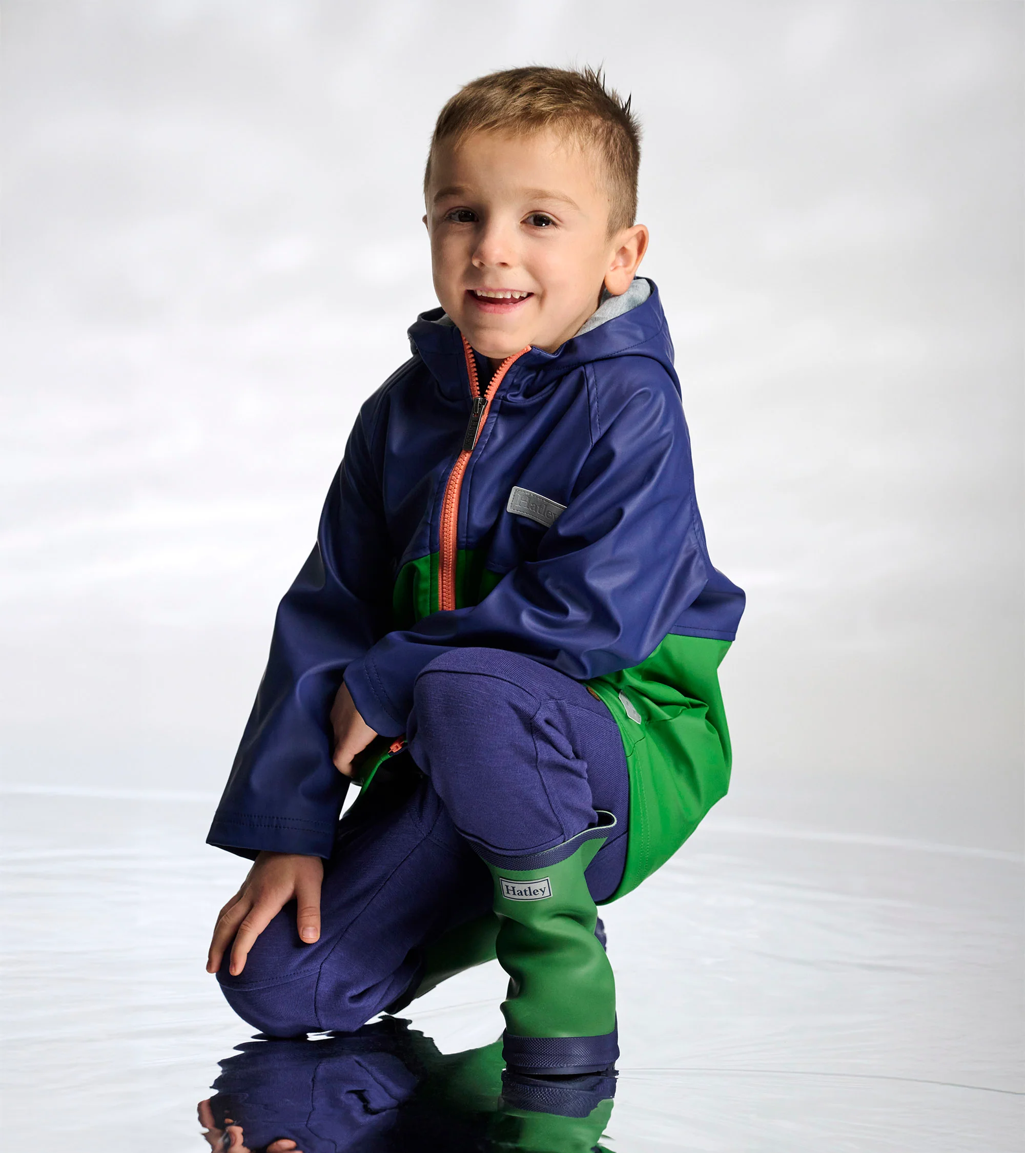 Boys Navy & Green Colourblock Rain Jacket - Image 3