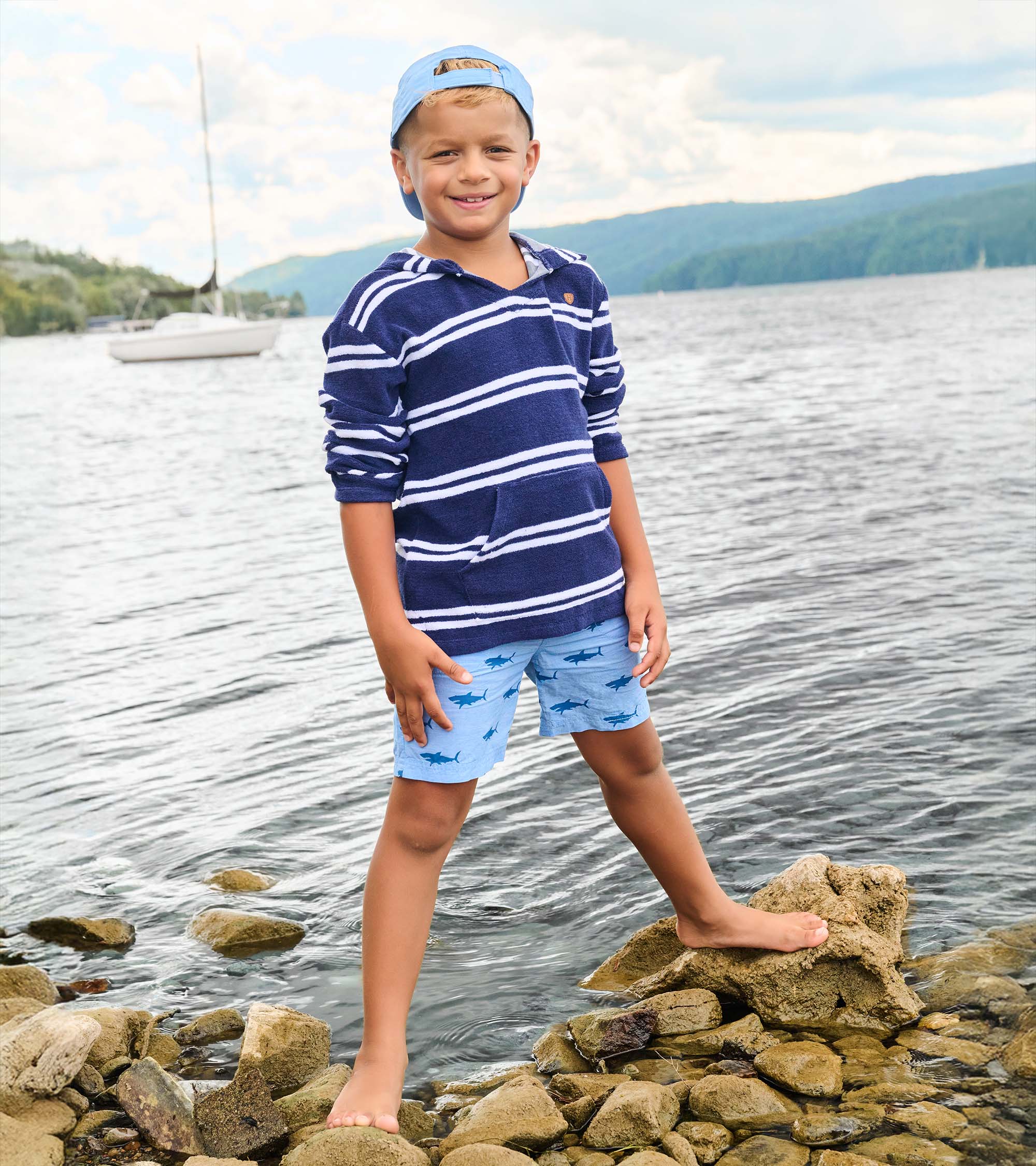 Boys Navy Stripes Hooded Long Sleeve Cover-Up - Image 2