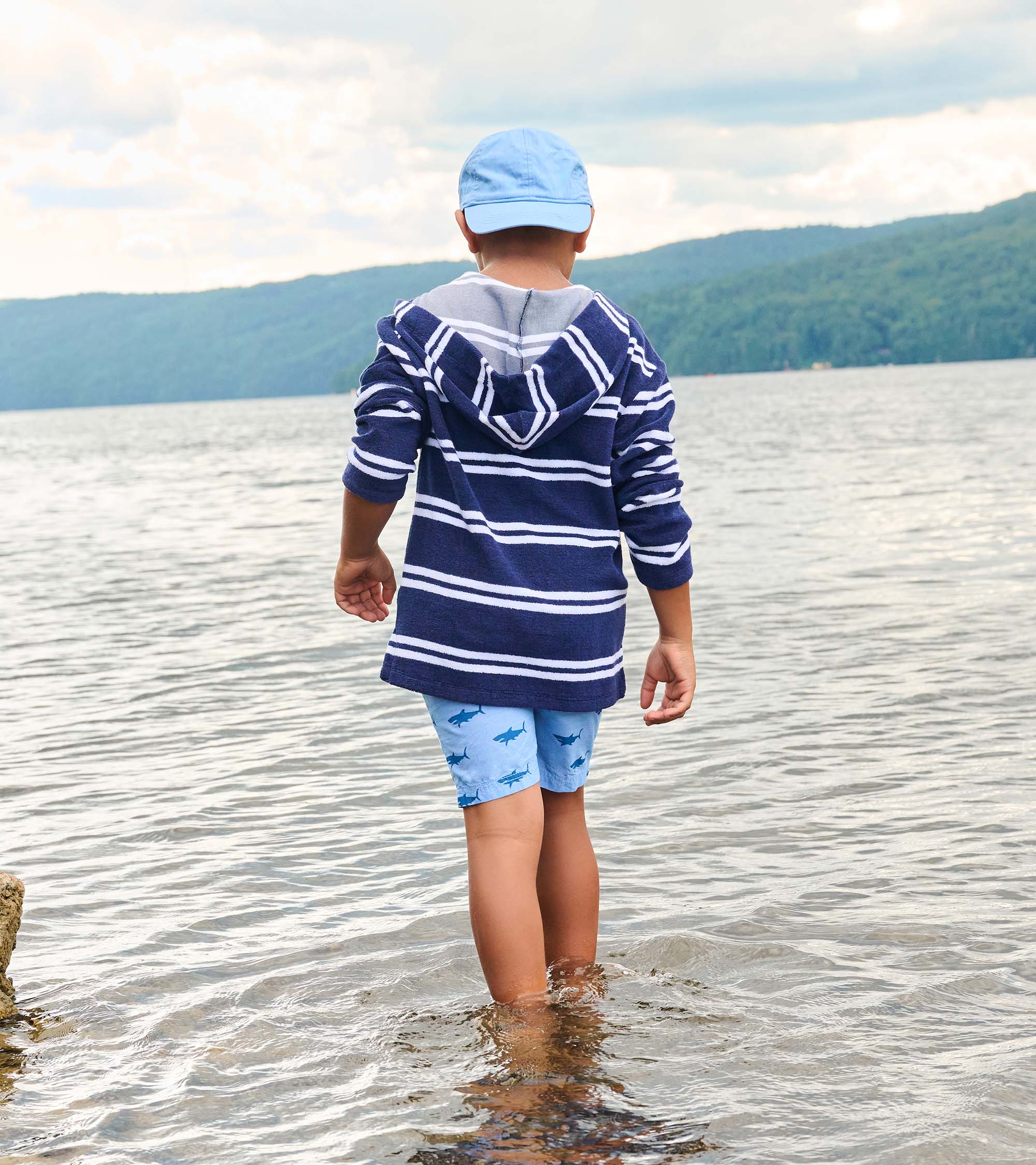 Boys Navy Stripes Hooded Long Sleeve Cover-Up - Image 3