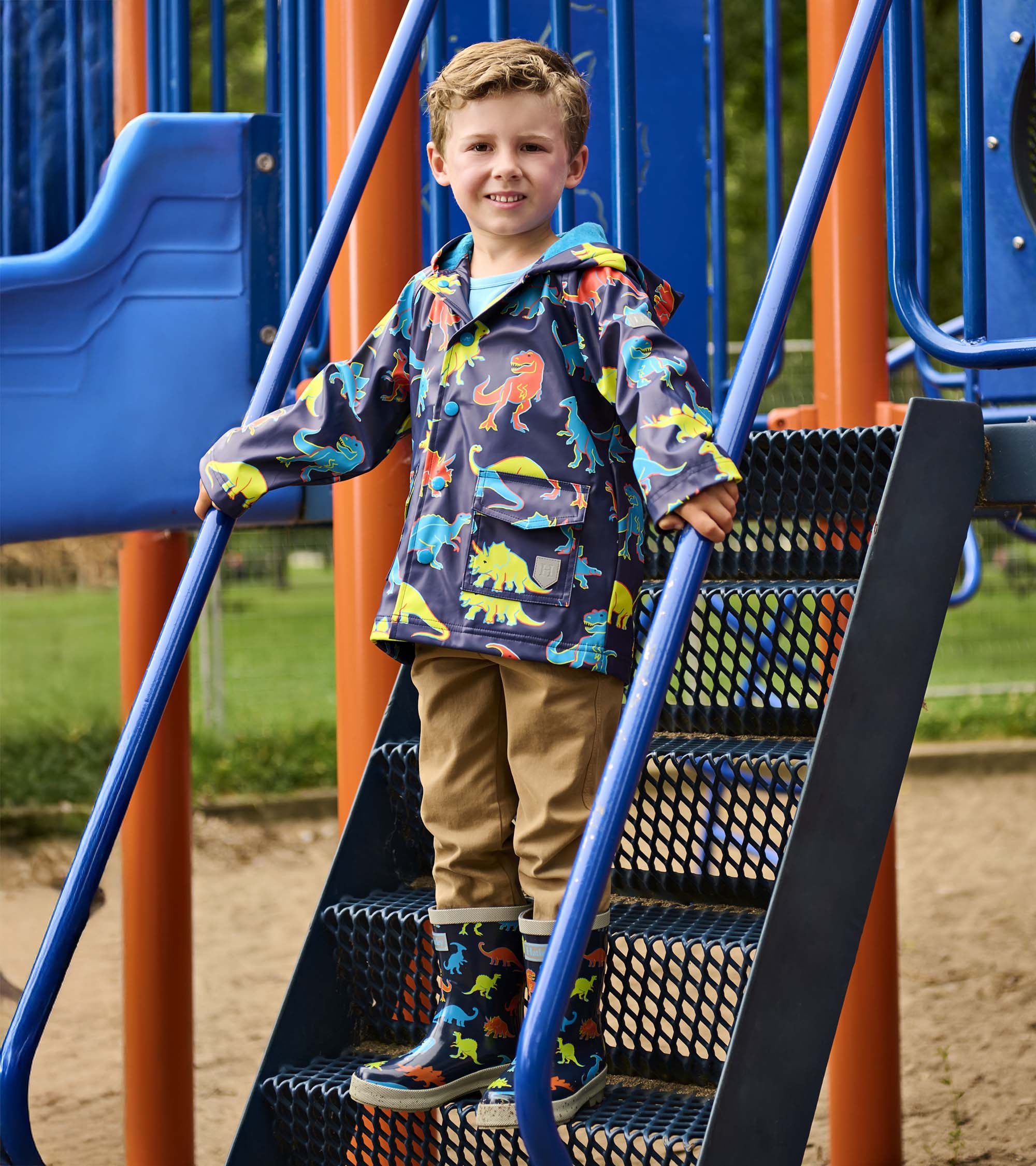 Boys Neon Dinos Rain Jacket - Image 2