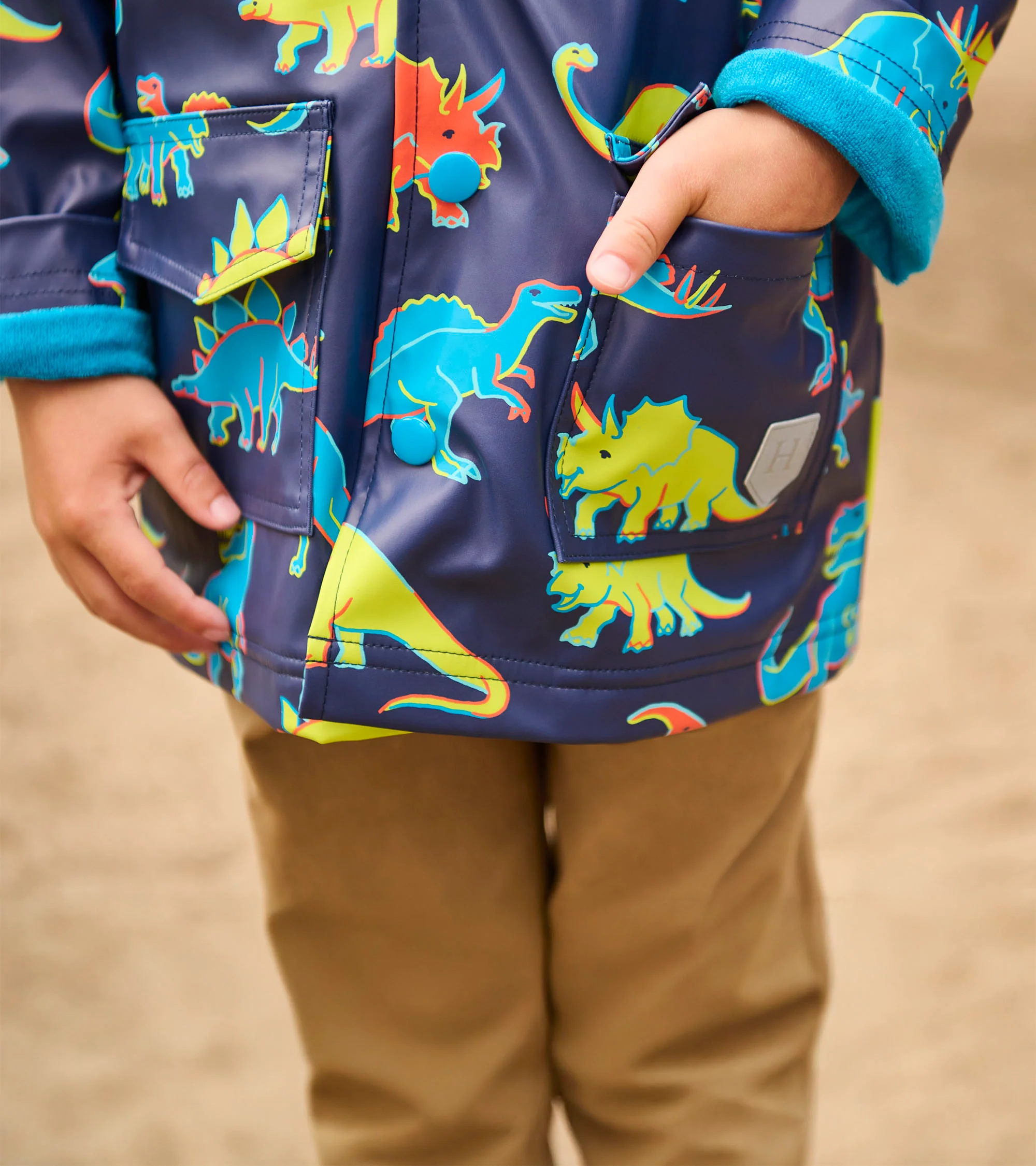 Boys Neon Dinos Rain Jacket - Image 3